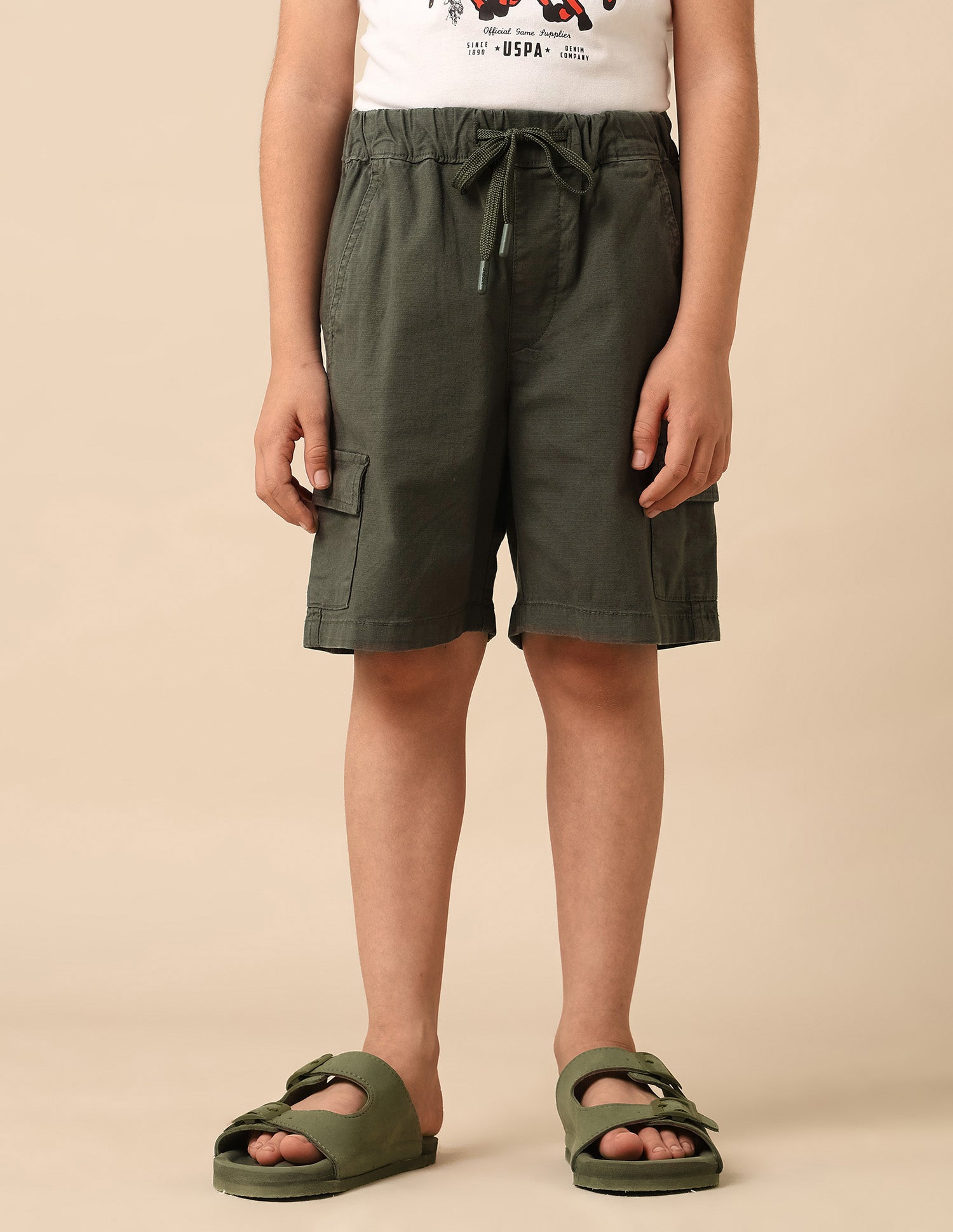 Boys Relaxed Fit Textured Cargo Shorts Olive - U.S. POLO ASSN. | Large