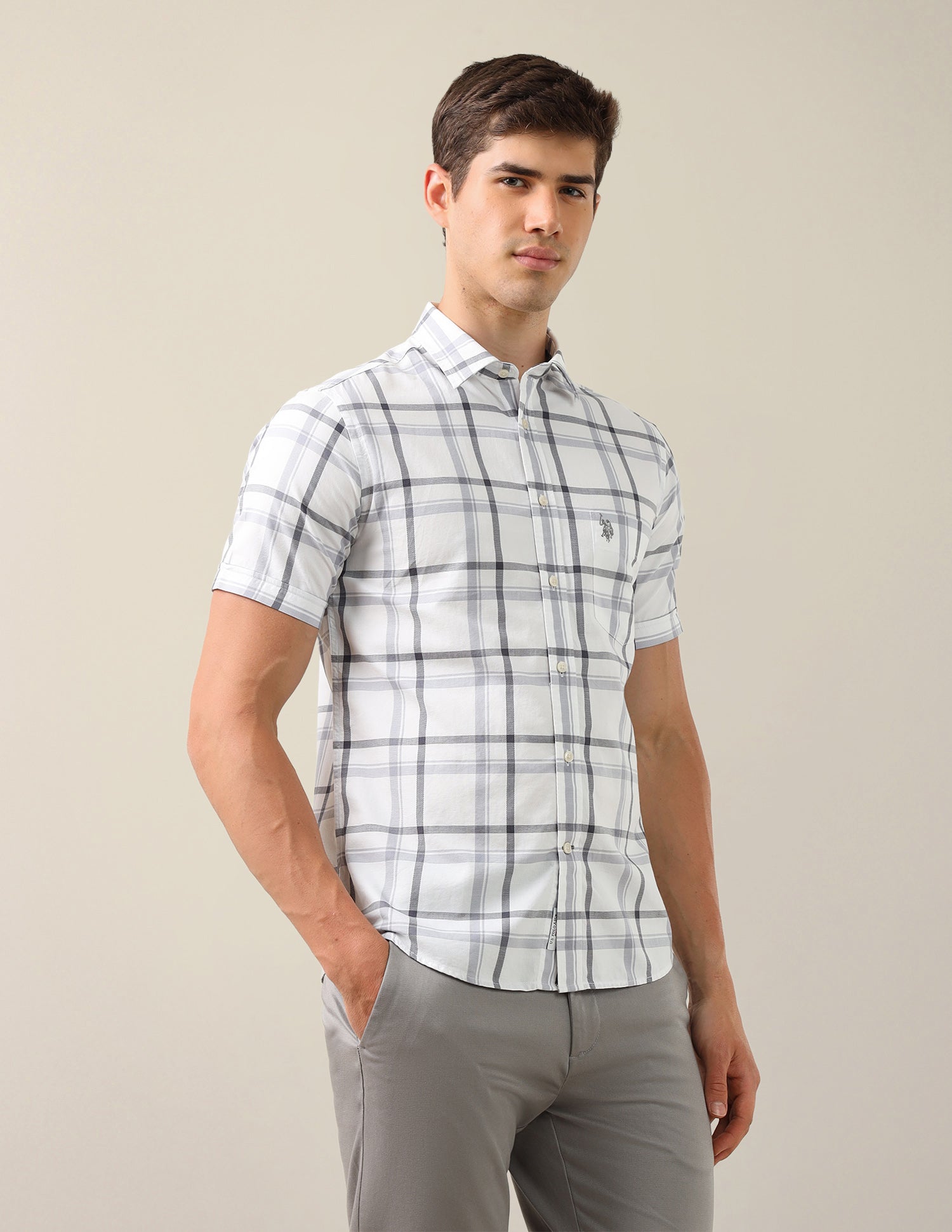 Grid Tattersall Checked Tailored Fit Shirt Grey - U.S. Polo Assn. India | Large