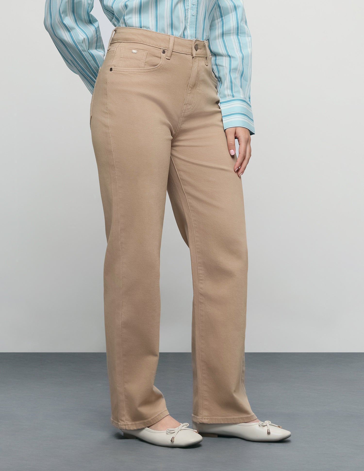 High Rise Straight Fit Jeans Beige - U.S. Polo Assn. India | Large