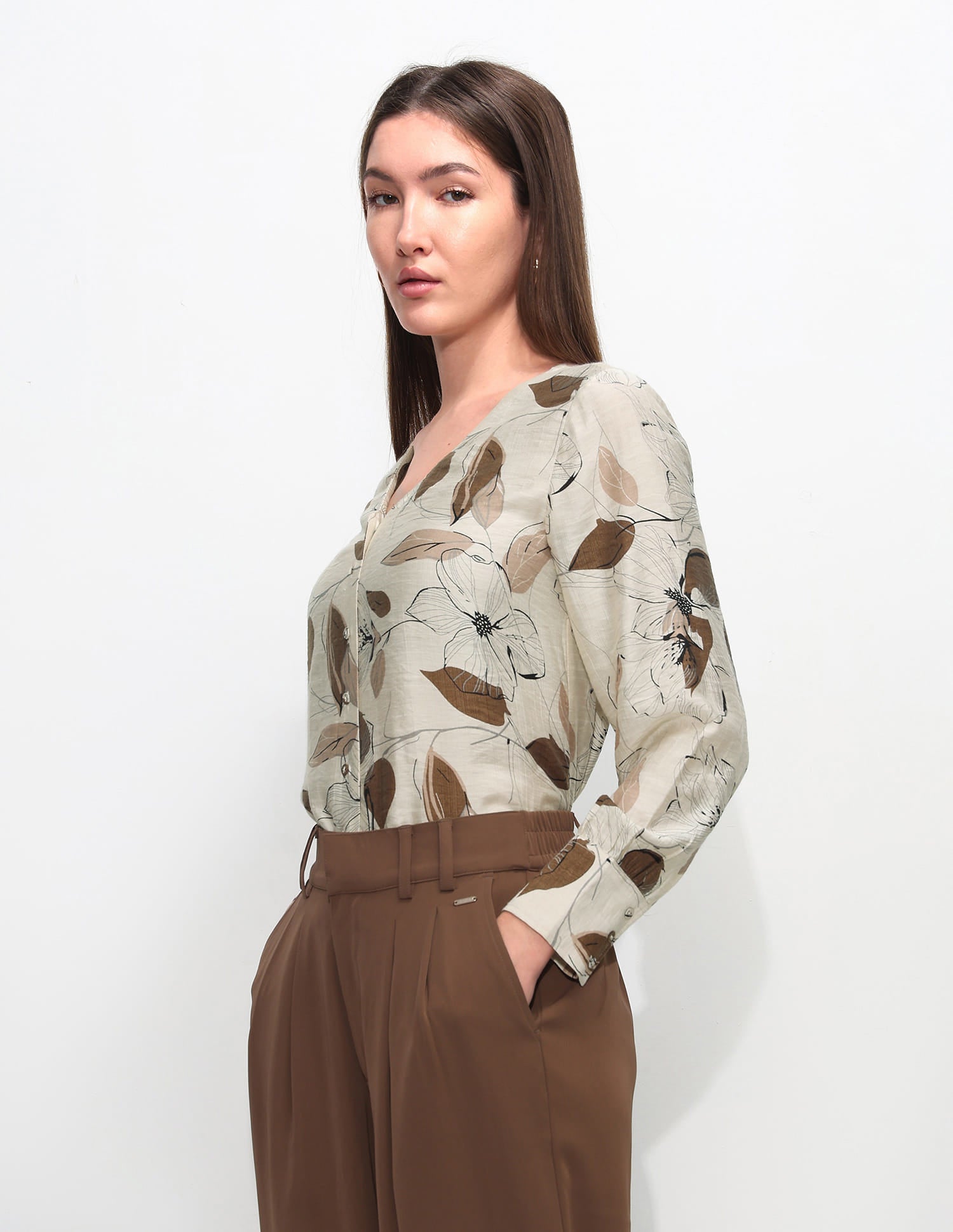 Relaxed Fit Floral Printed Top Beige - U.S. Polo Assn. India | Large