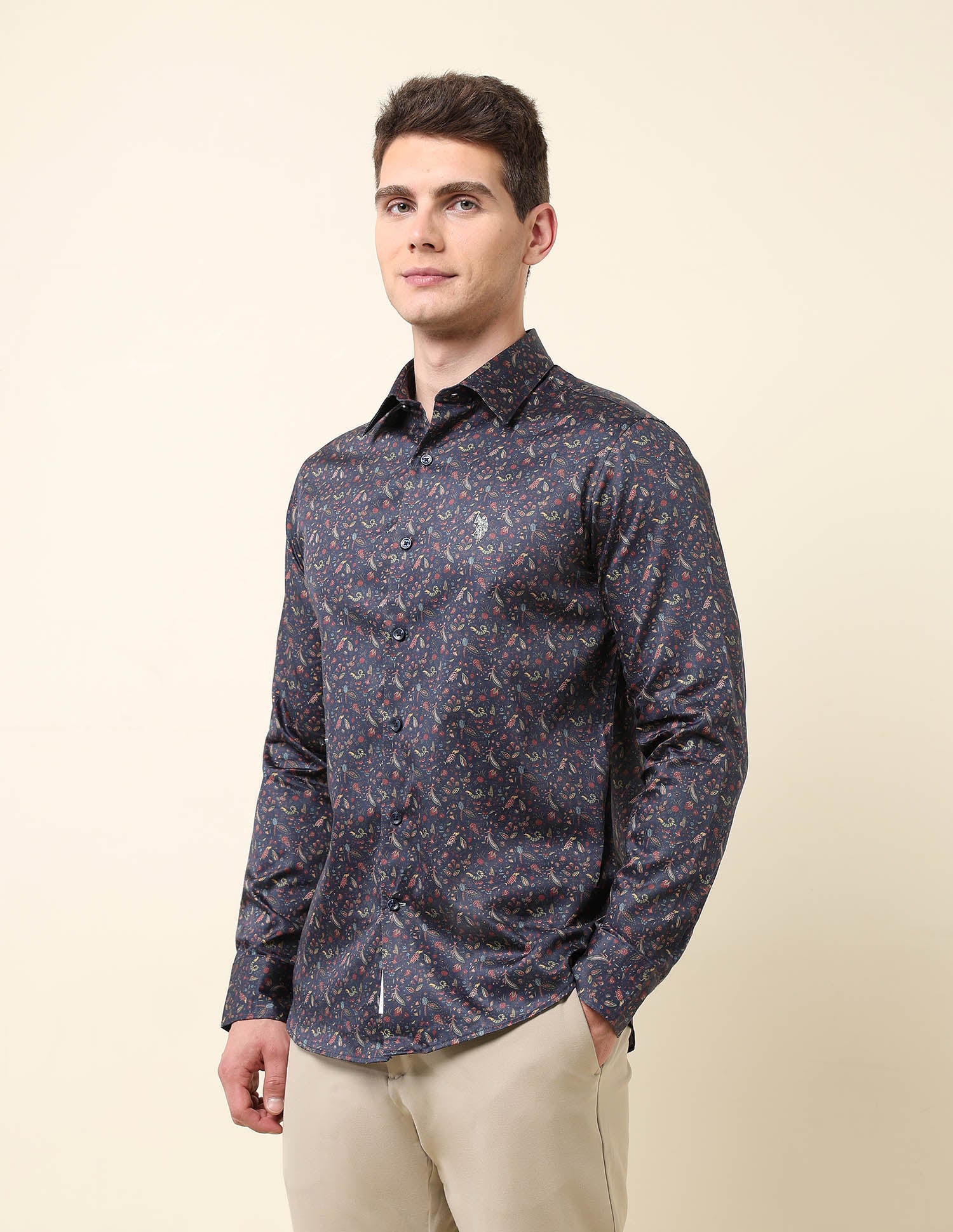 All-Over Printed Satin Shirt Navy - U.S. Polo Assn. India | Large