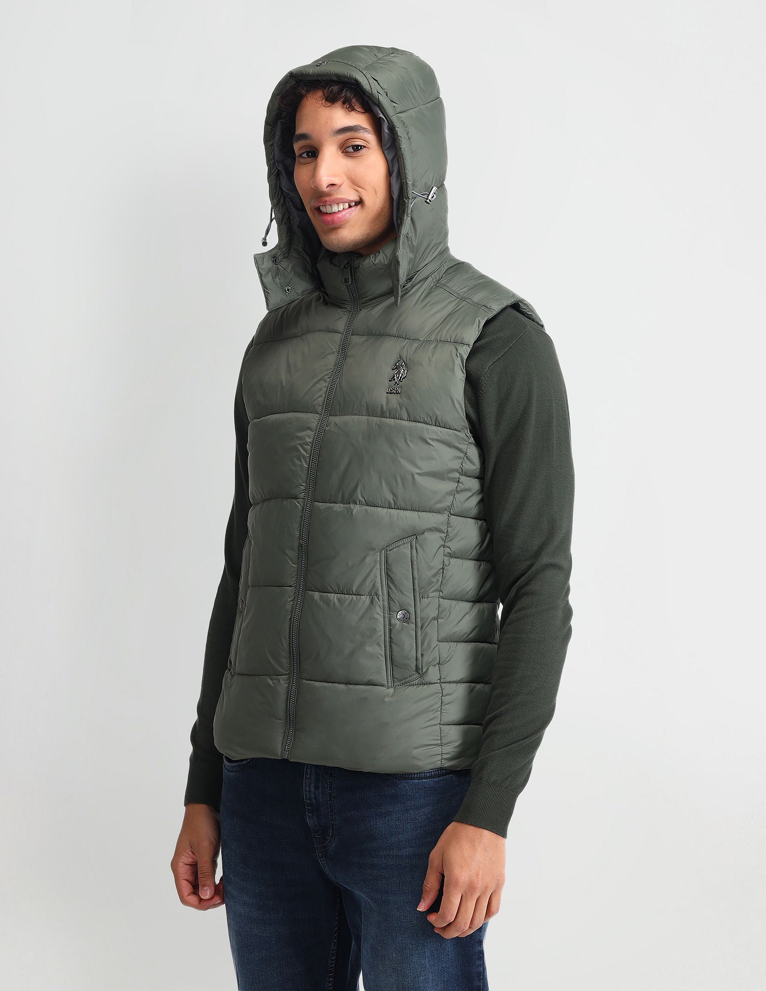 Detachable Hood Padded Jacket Metalic Olive - U.S. POLO ASSN. | Large