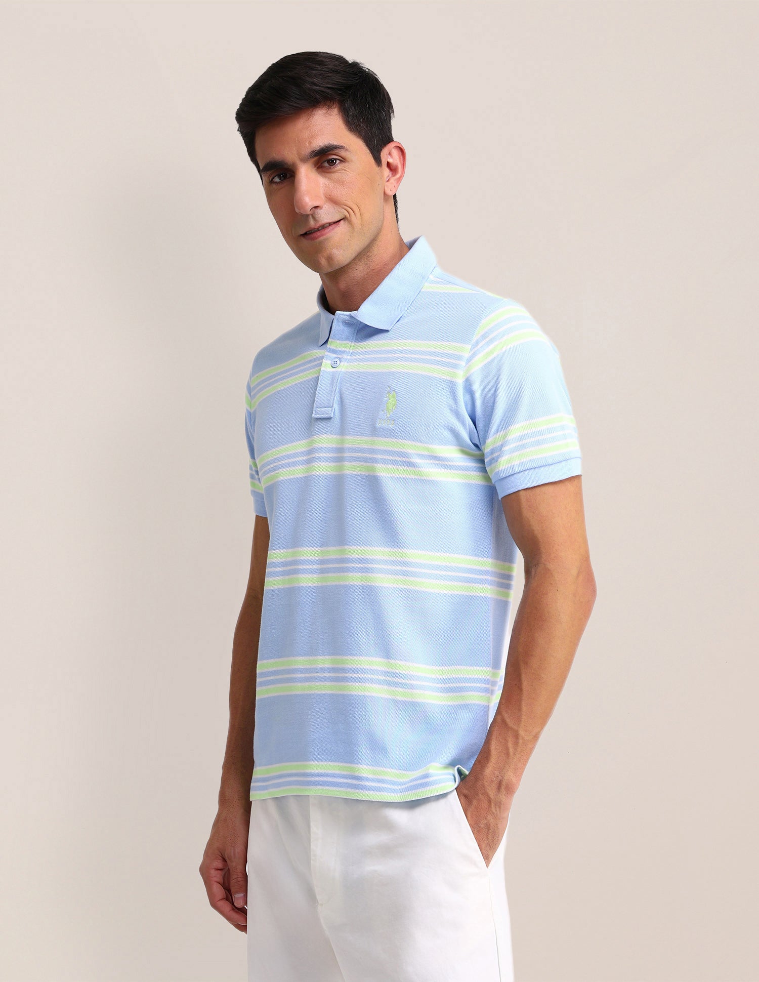 Horizontal Striped Cotton Polo Shirt Blue - U.S. Polo Assn. India | Large