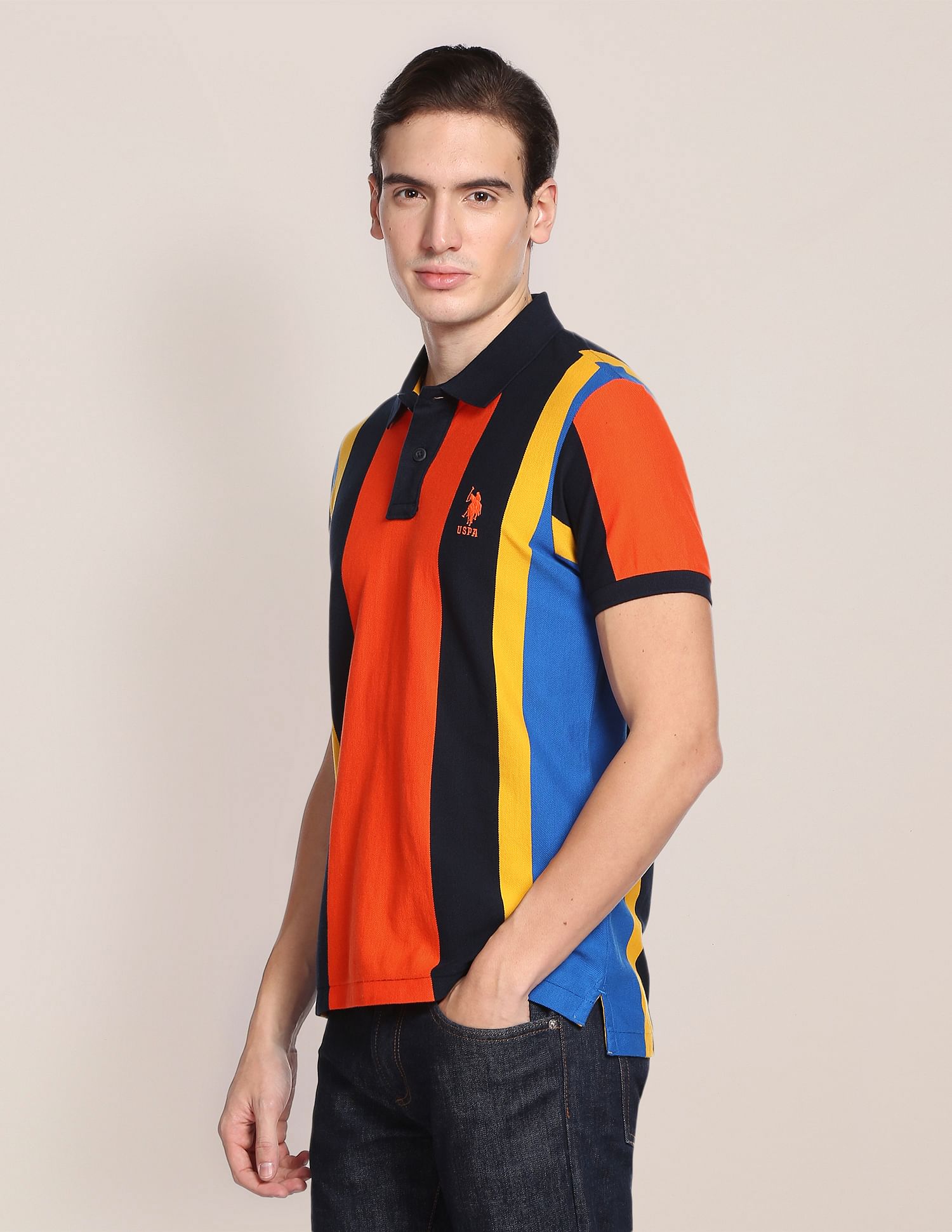 Vertical Stripe Cotton Polo Shirt Navy - U.S. POLO ASSN. | Large