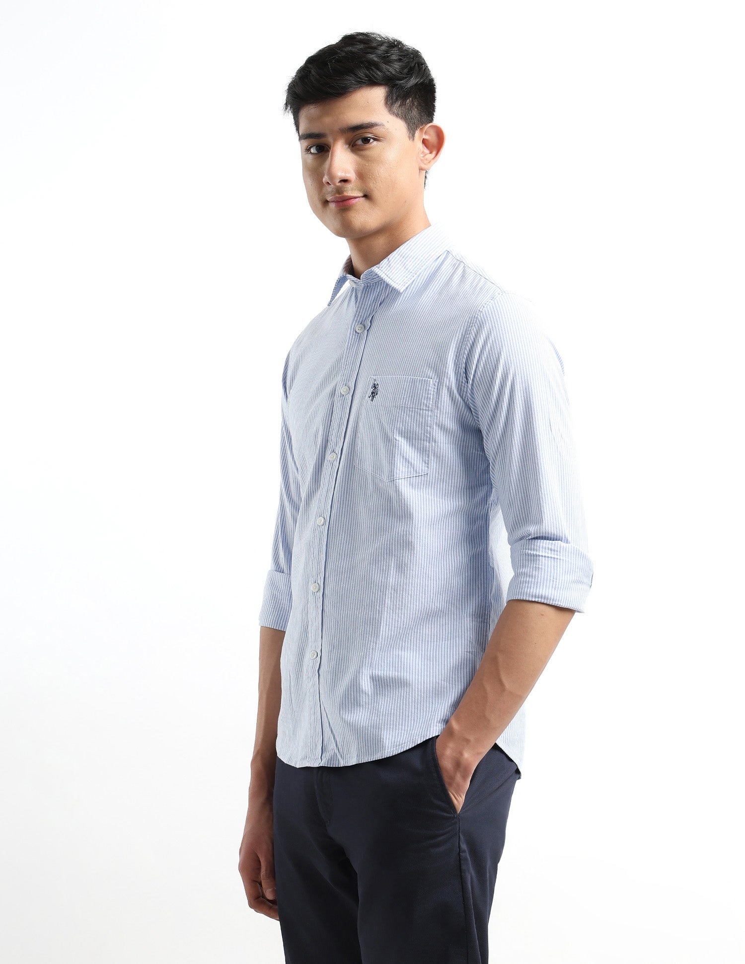 Oxford Vertical Striped Shirt Blue - U.S. Polo Assn. India | Large