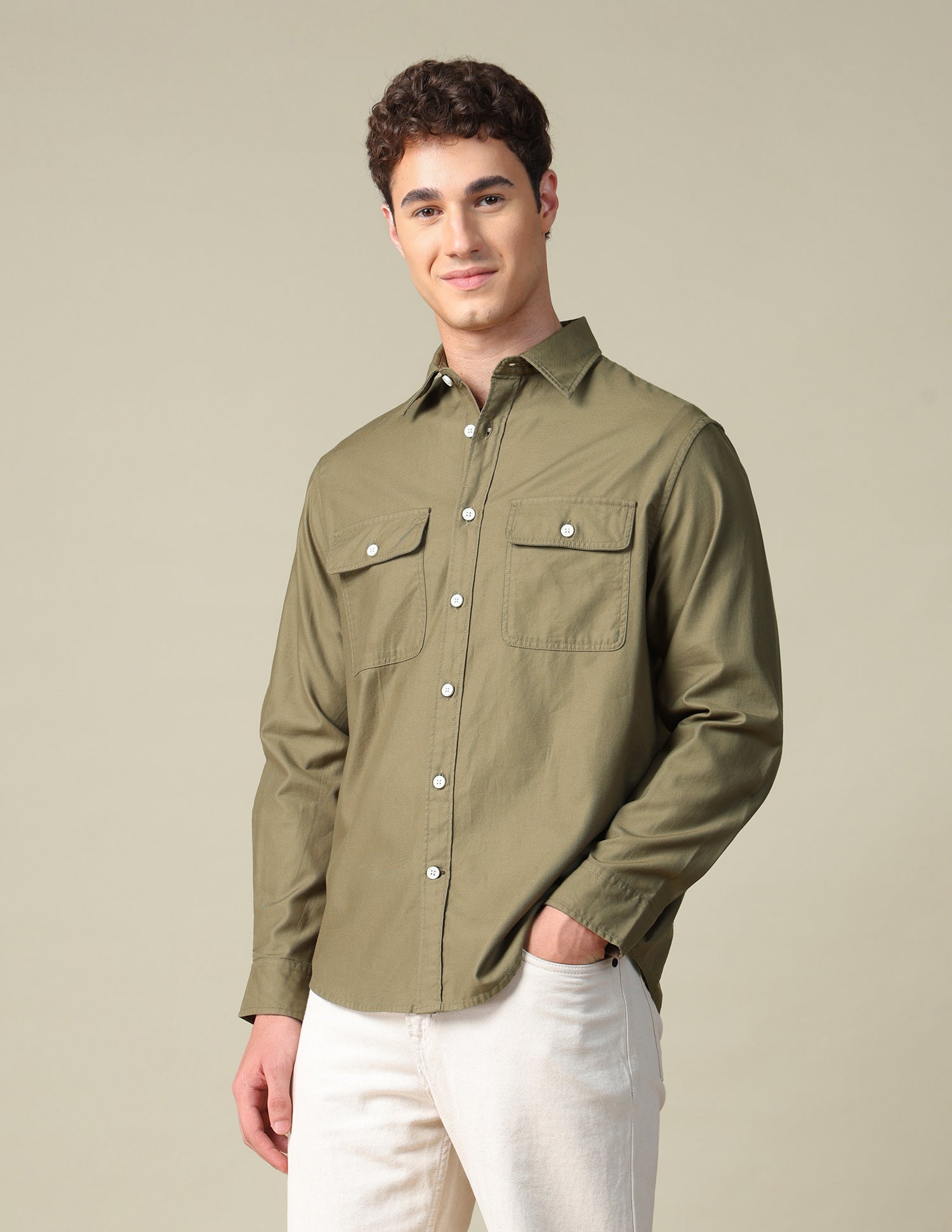 Twill Regular Fit Shirt Khaki - U.S. Polo Assn. India | Large