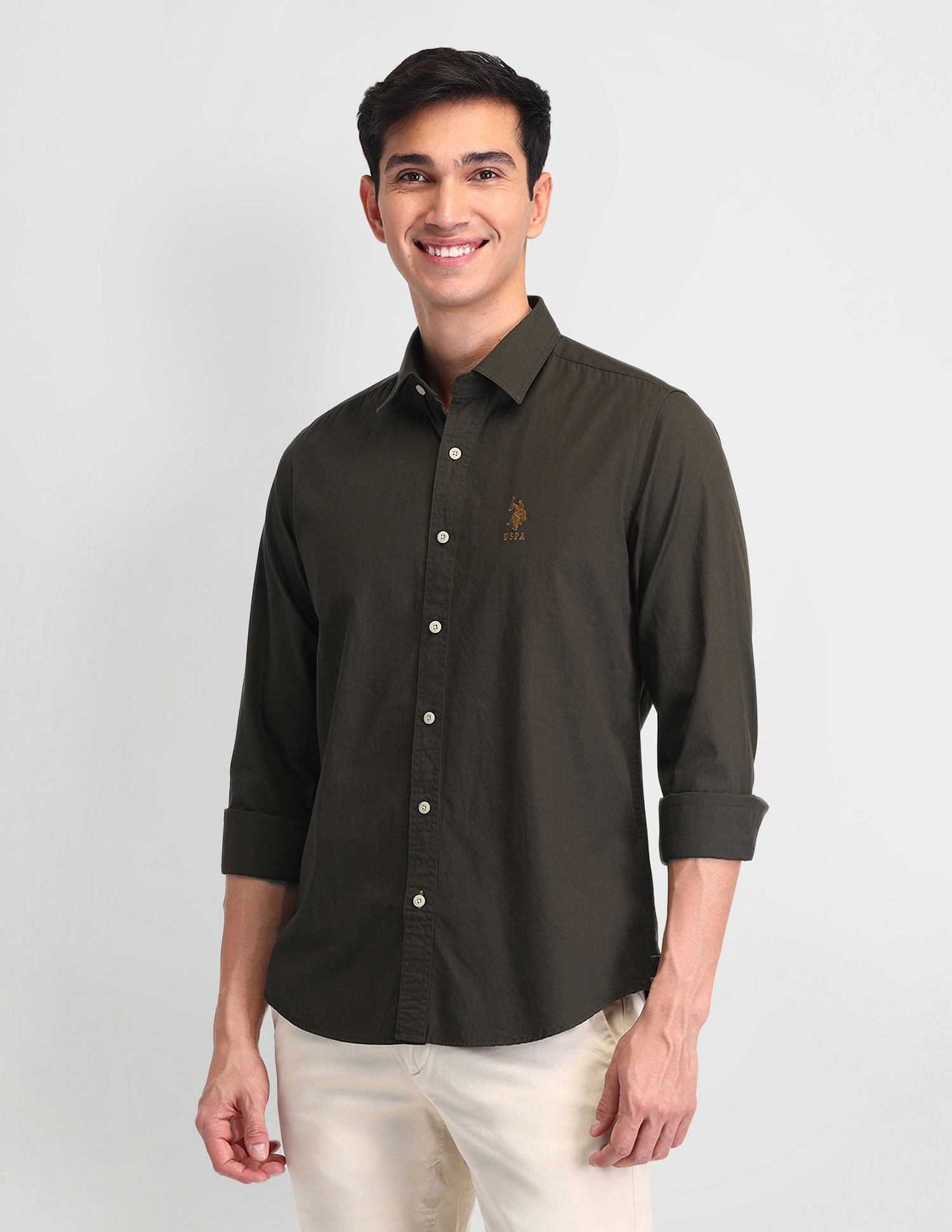 Slim Fit Poplin Shirt Dark Brown - U.S. Polo Assn. India | Large