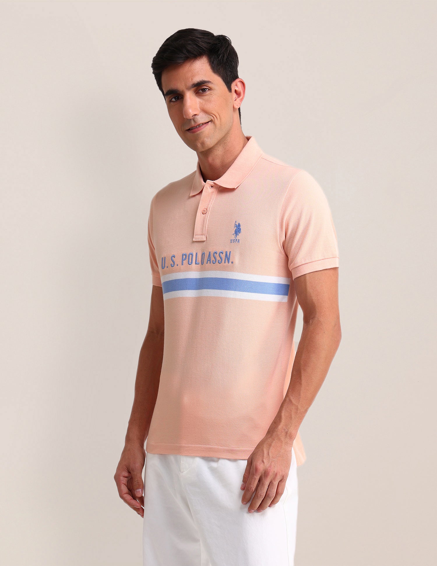 Horizontal Striped Slim Fit Polo Shirt Peach - U.S. POLO ASSN. | Large