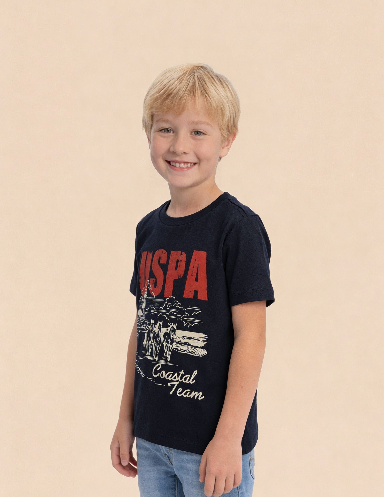 Boys Graphic Brand Printed Regular Fit T-Shirt Navy - U.S. Polo Assn. India | Large