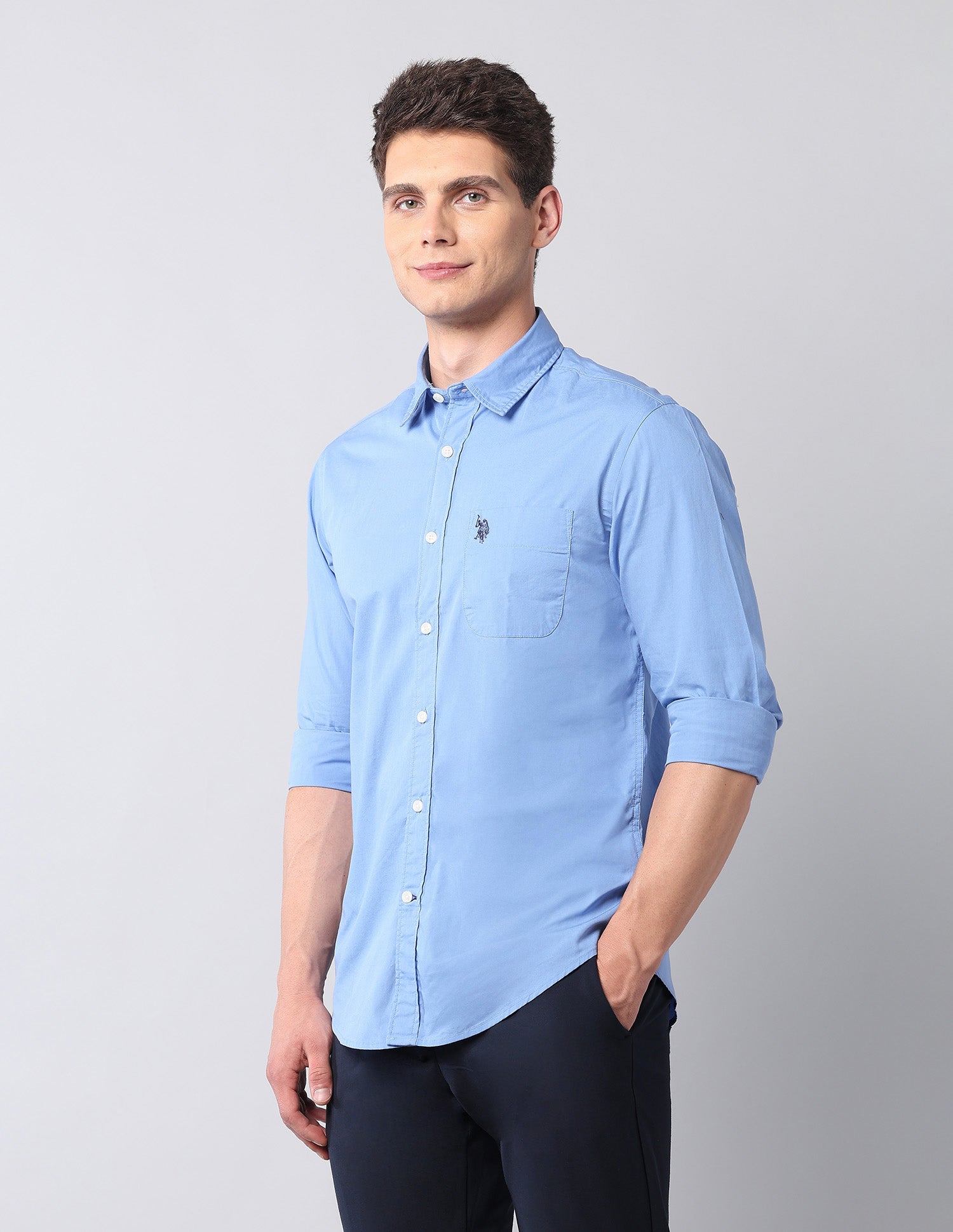 Pure Cotton Regular Fit Shirt Blue - U.S. Polo Assn. India | Large