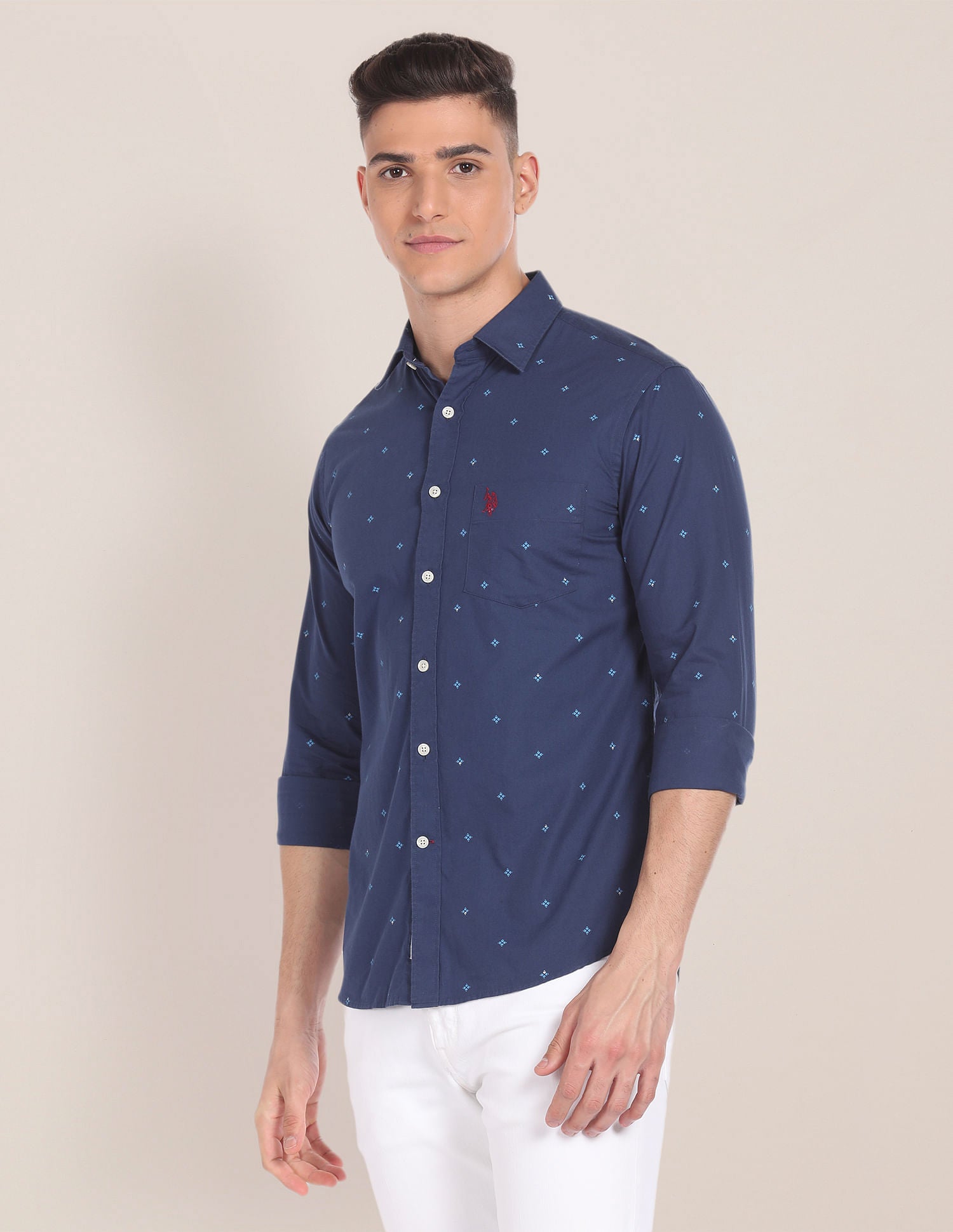 Premium Cotton Geometric Print Shirt Navy - U.S. Polo Assn. India | Large