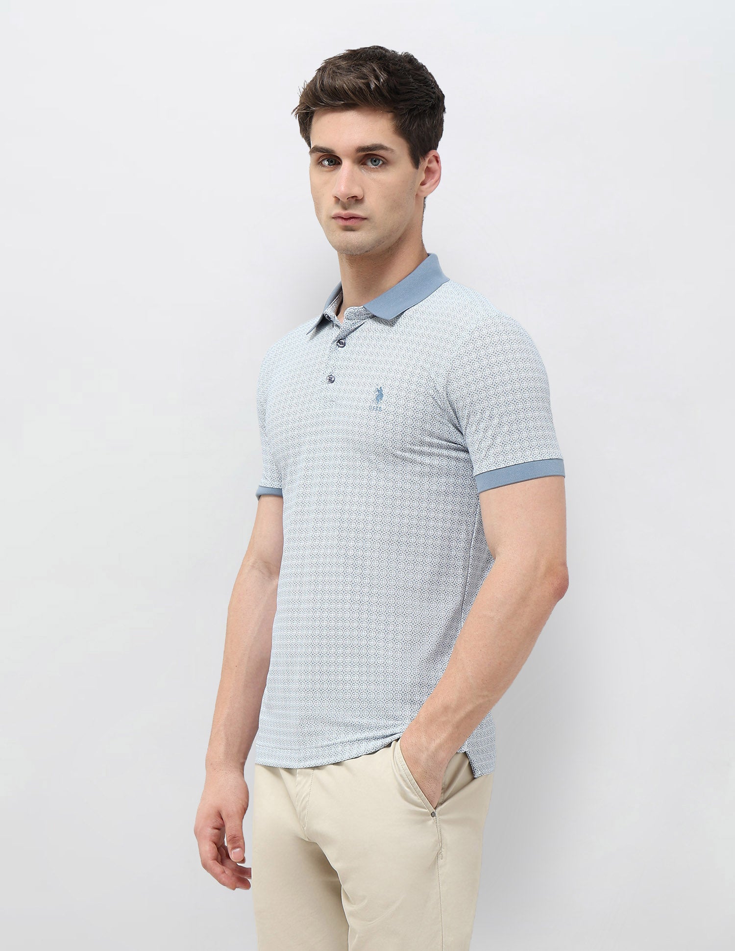 All-Over Printed Slim Fit Polo Shirt Light Blue - U.S. Polo Assn. India | Large