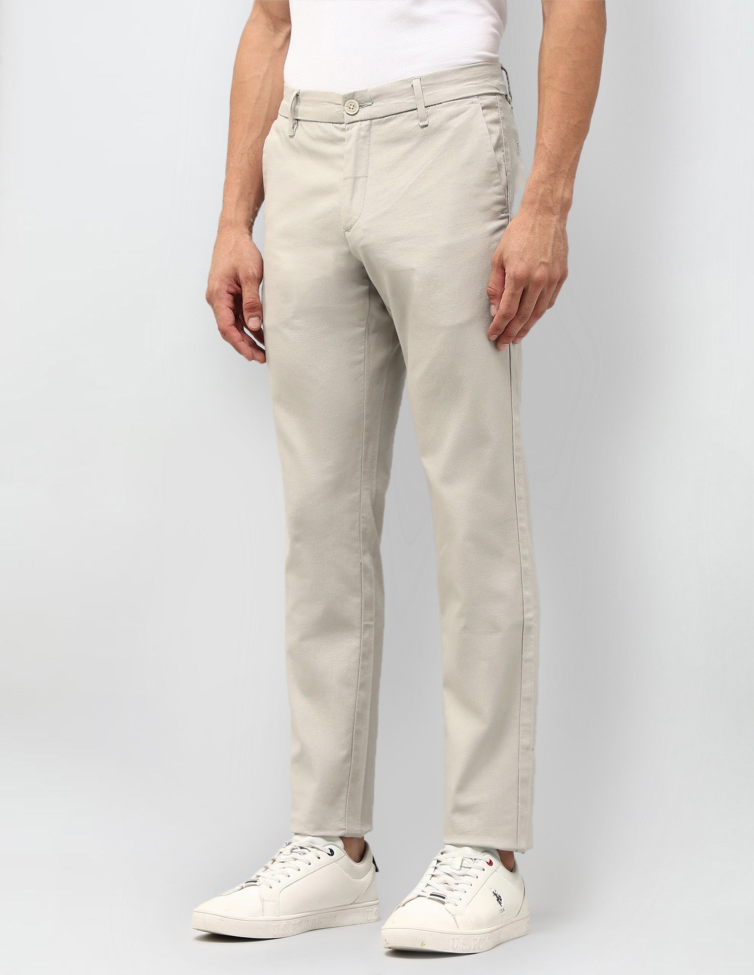Textured Austin Slim Fit Trousers Ecru - U.S. POLO ASSN. | Large