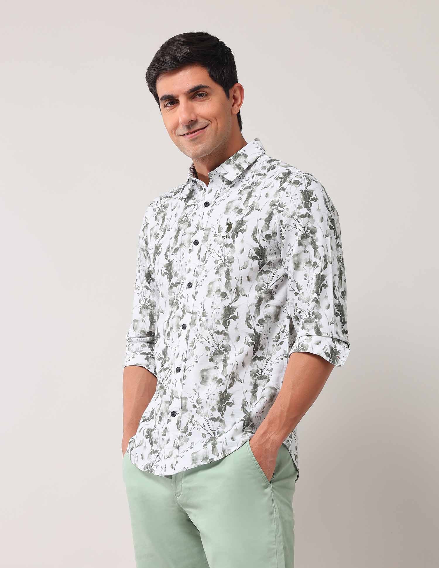 Regular Fit Floral Printed Shirt Olive - U.S. POLO ASSN. | Large