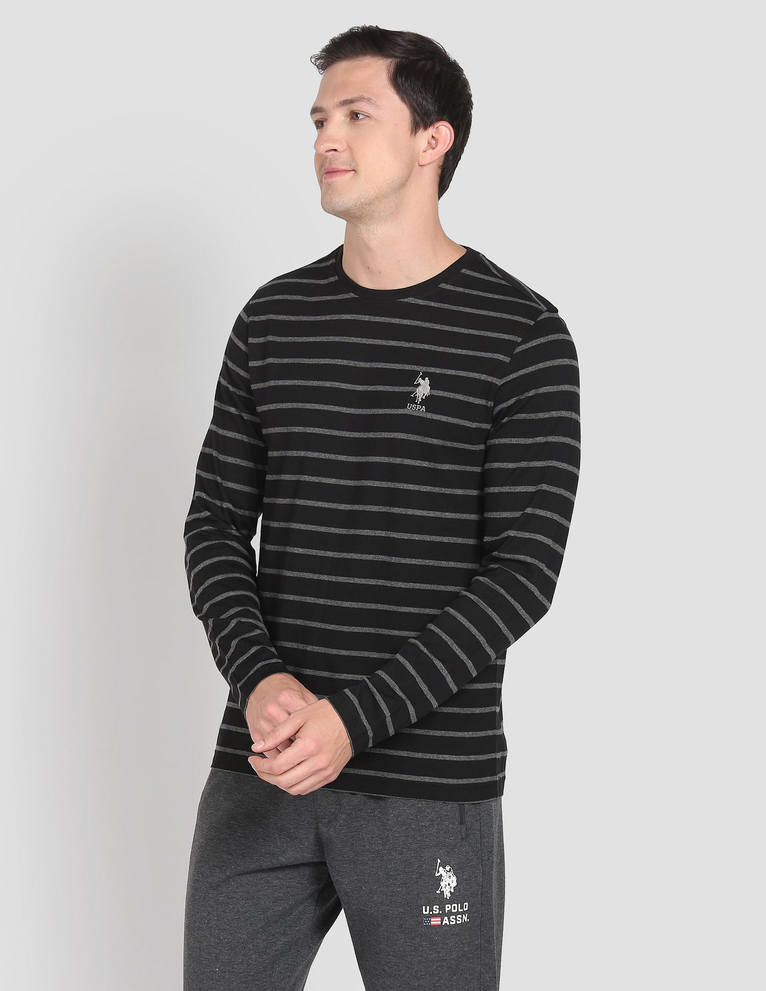 Crew Neck Stripe I689 Lounge T-Shirt - Pack Of 1 Black Anthra Melange - U.S. POLO ASSN. | Large