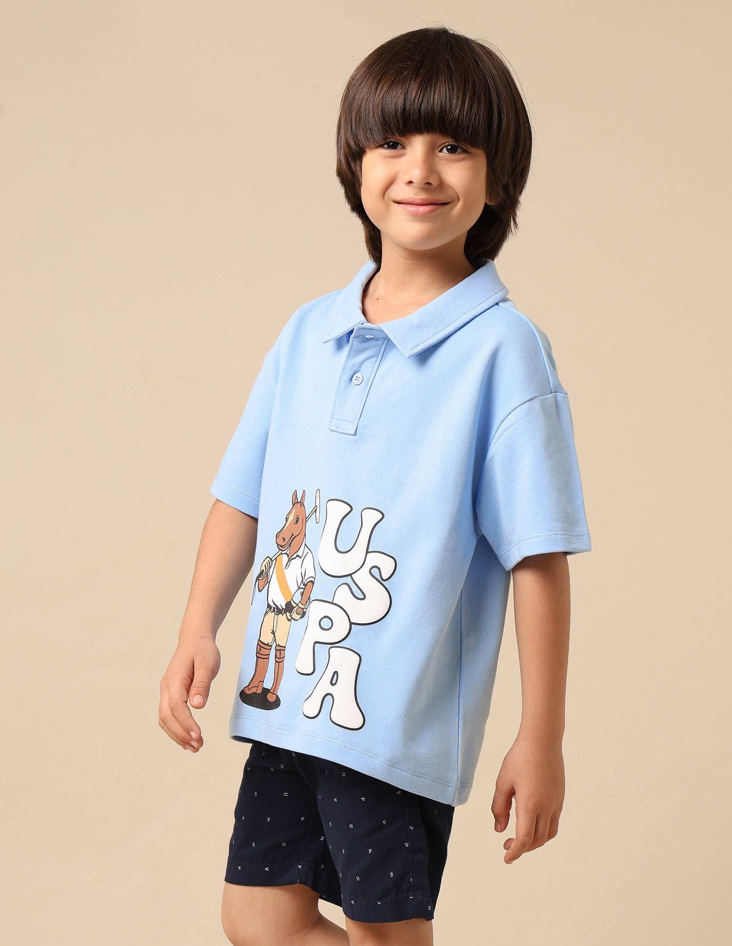 Boys Graphic Printed Boxy Fit Polo Shirt Light Blue - U.S. POLO ASSN. | Large