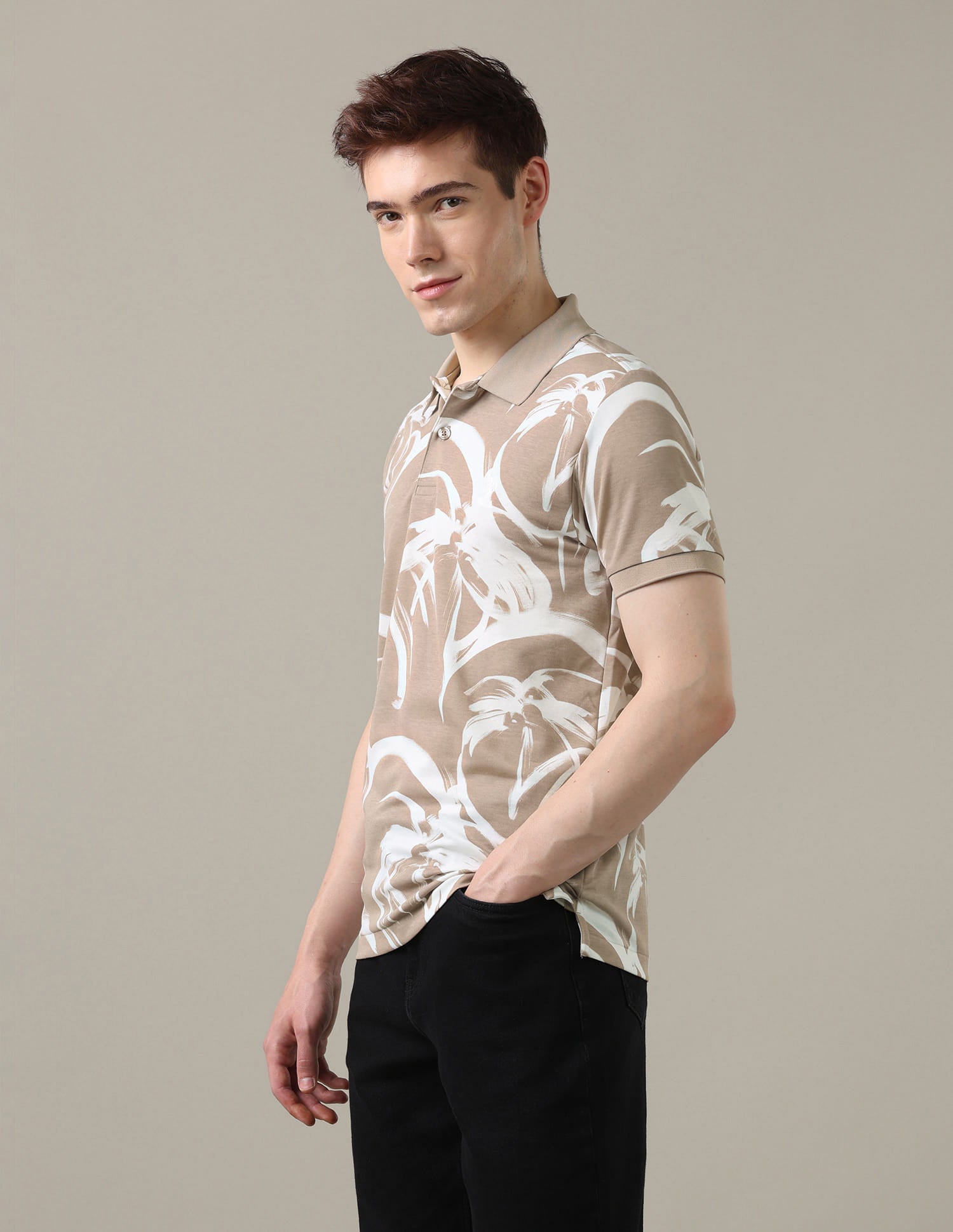 Abstract Printed Slim Fit Polo Shirt Beige - U.S. Polo Assn. India | Large