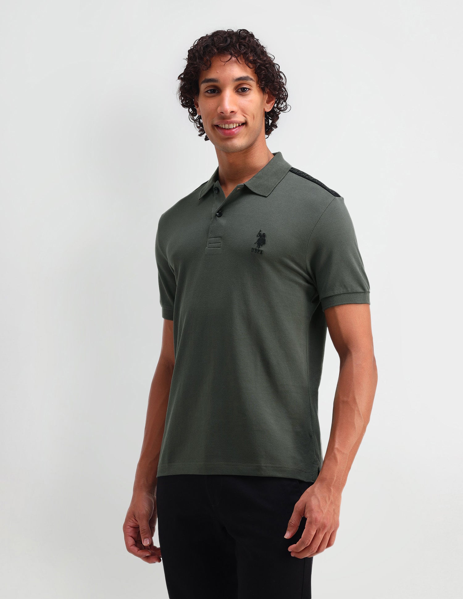 Solid Cotton Muscle Fit Polo Shirt Jungle Green - U.S. Polo Assn. India | Large