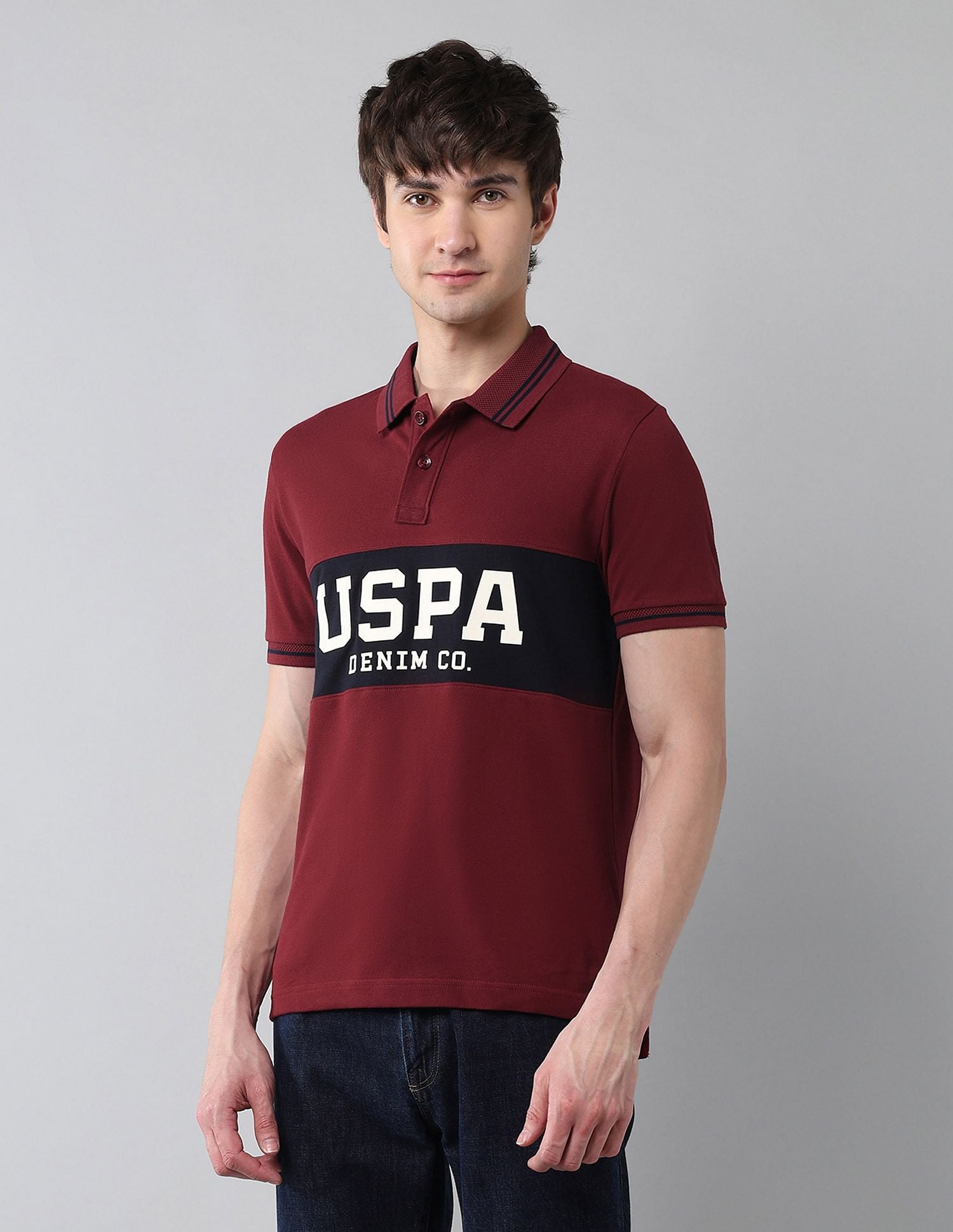 Pure Cotton Muscle Fit Polo Shirt Wine - U.S. Polo Assn. India | Large