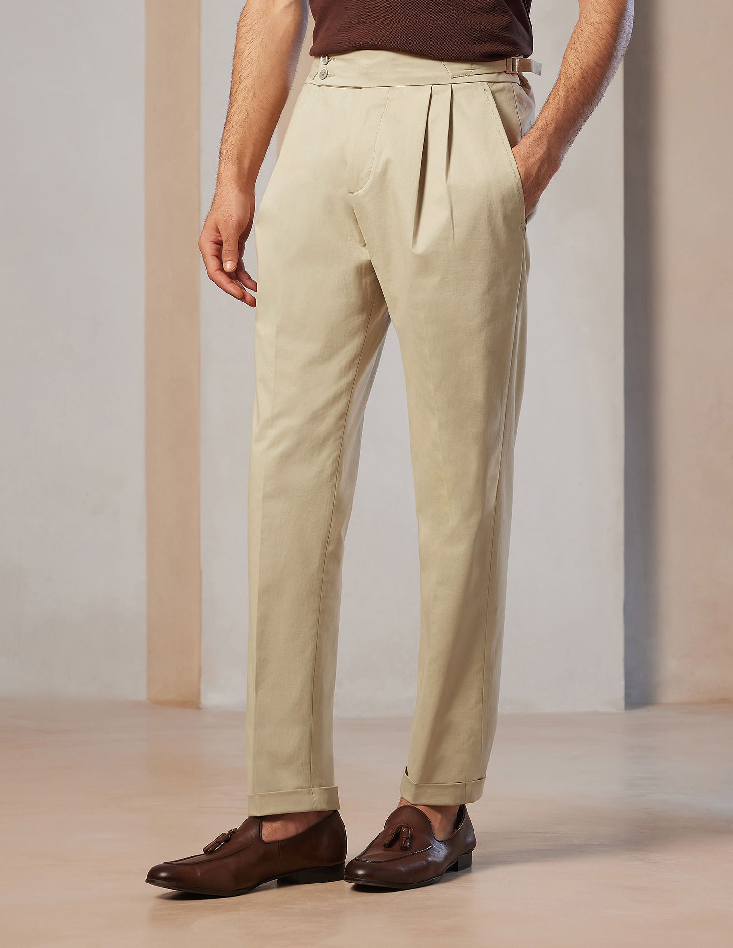 Pacho X Denver Slim Pleated Trousers Beige - U.S. POLO ASSN. | Large