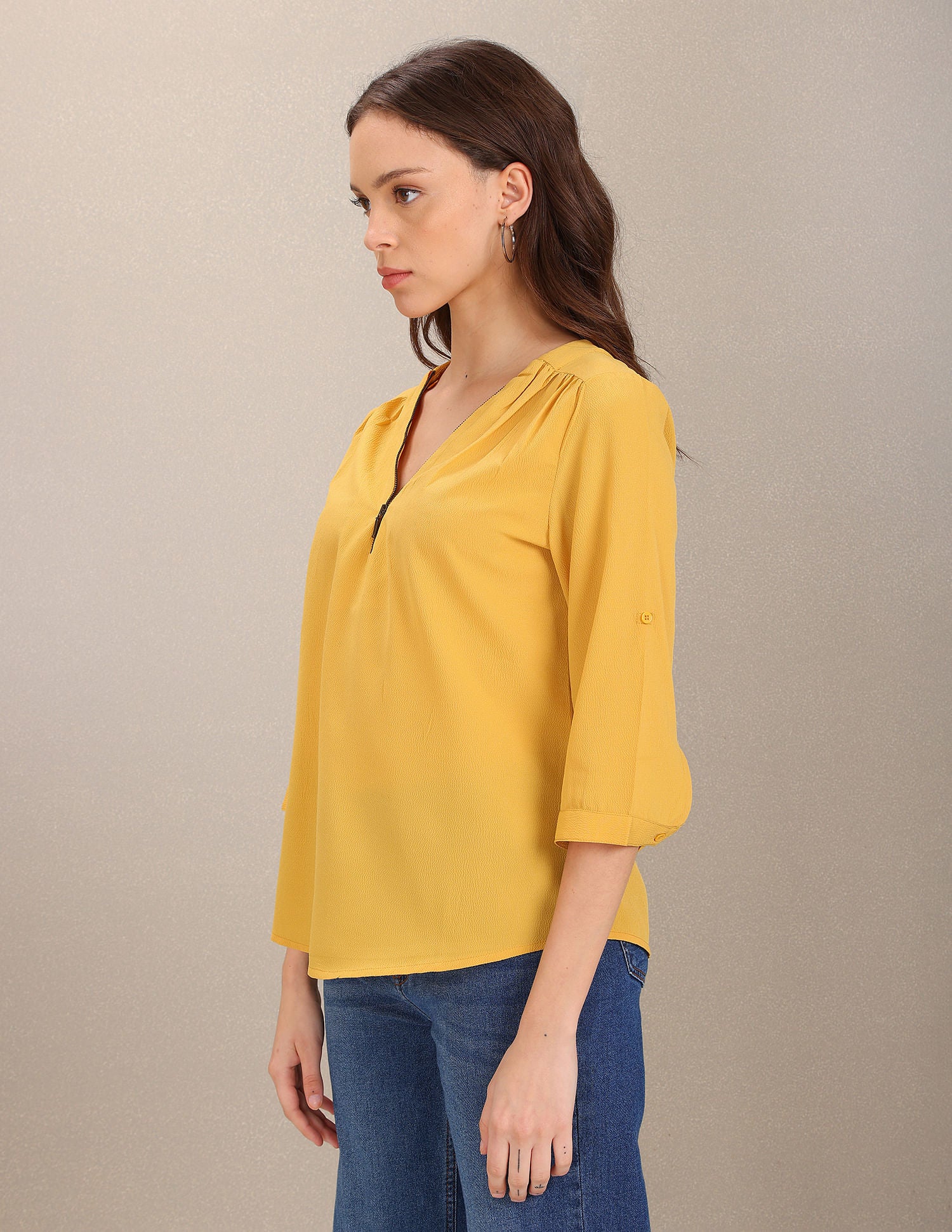 Three Quarter Sleeve Solid Top Yellow - U.S. POLO ASSN. | Large