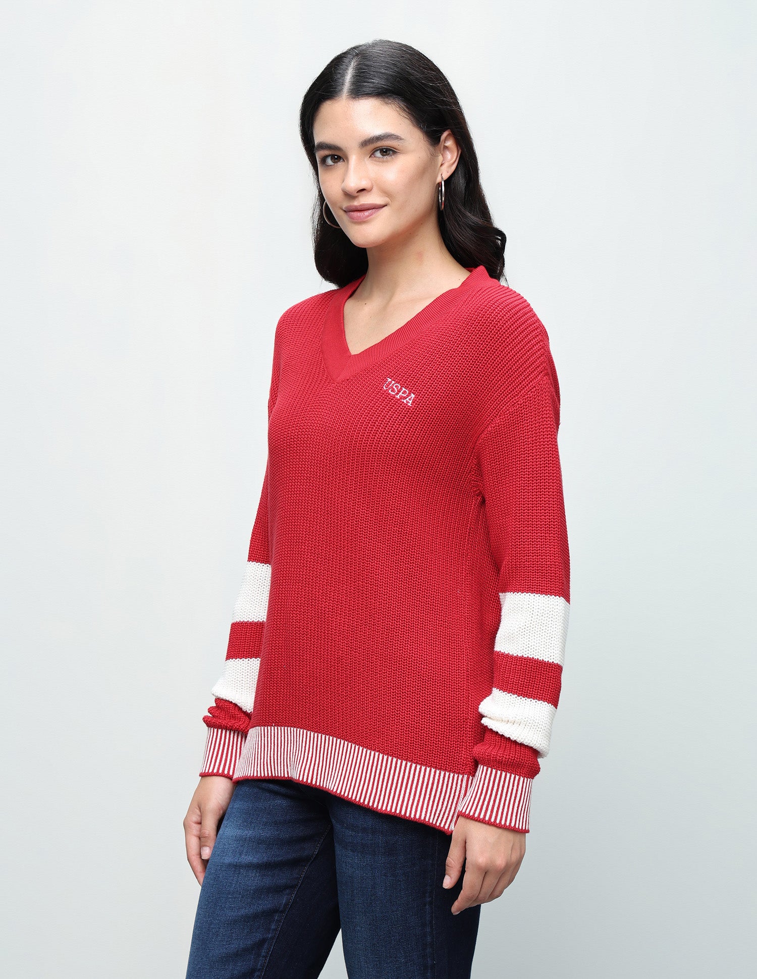 Patterned Knit Regular Fit Sweater Red - U.S. Polo Assn. India | Large