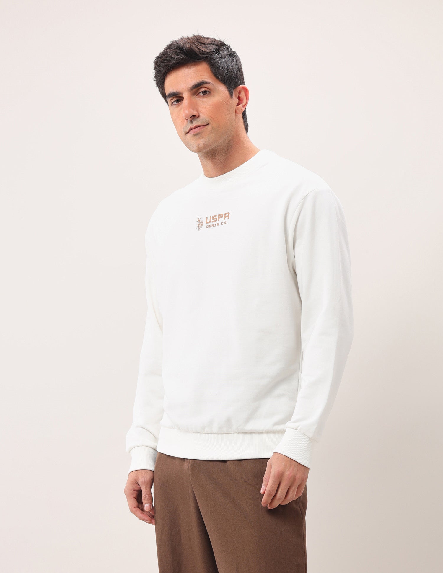 Brand Printed Crew Neck Sweatshirt Ivory - U.S. POLO ASSN. | Large