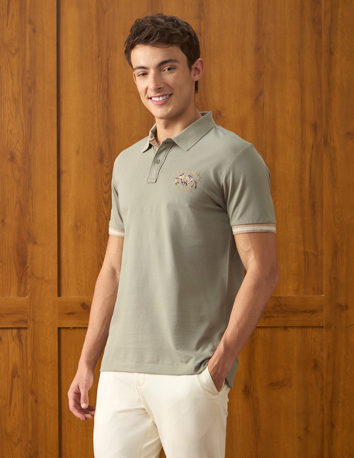 Solid Slim Fit Polo Shirt Light Green - U.S. Polo Assn. India | Large