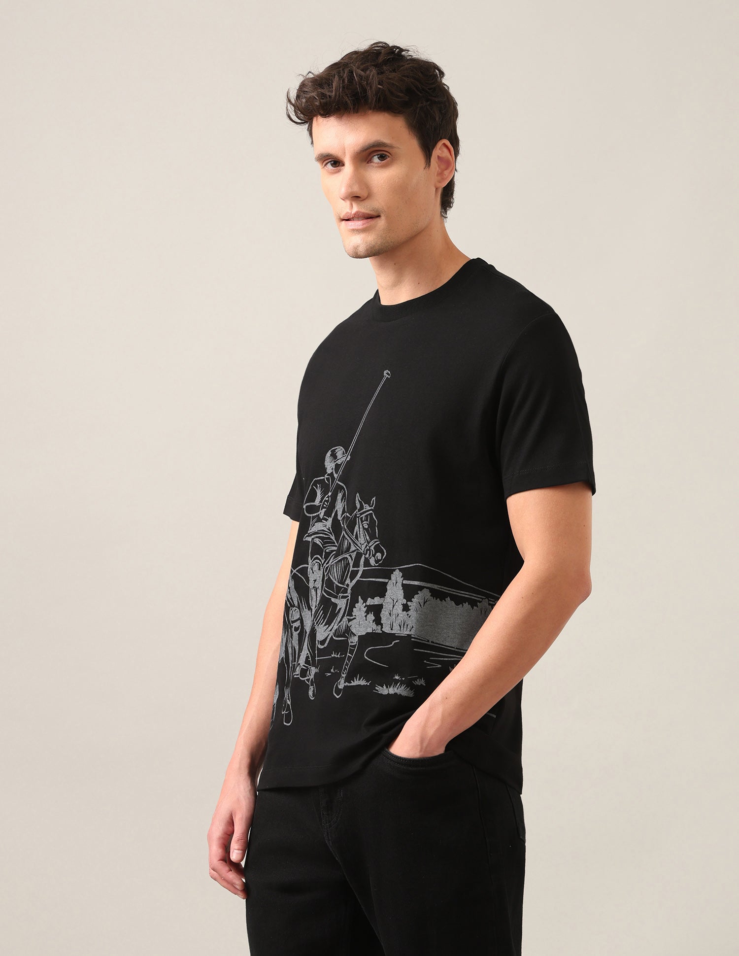 Graphic Brand Printed Regular Fit T-Shirt Black - U.S. Polo Assn. India | Large