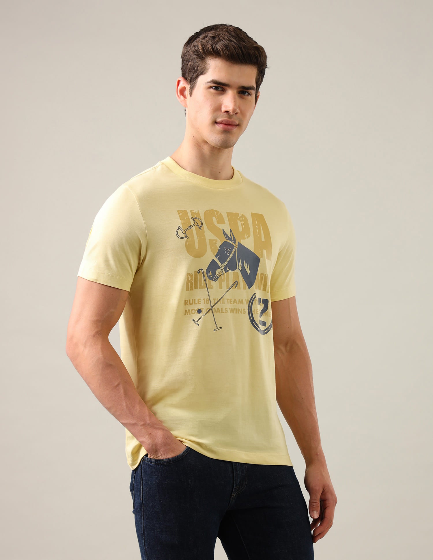 Graphic Brand Printed Regular Fit T-Shirt Yellow - U.S. Polo Assn. India | Large
