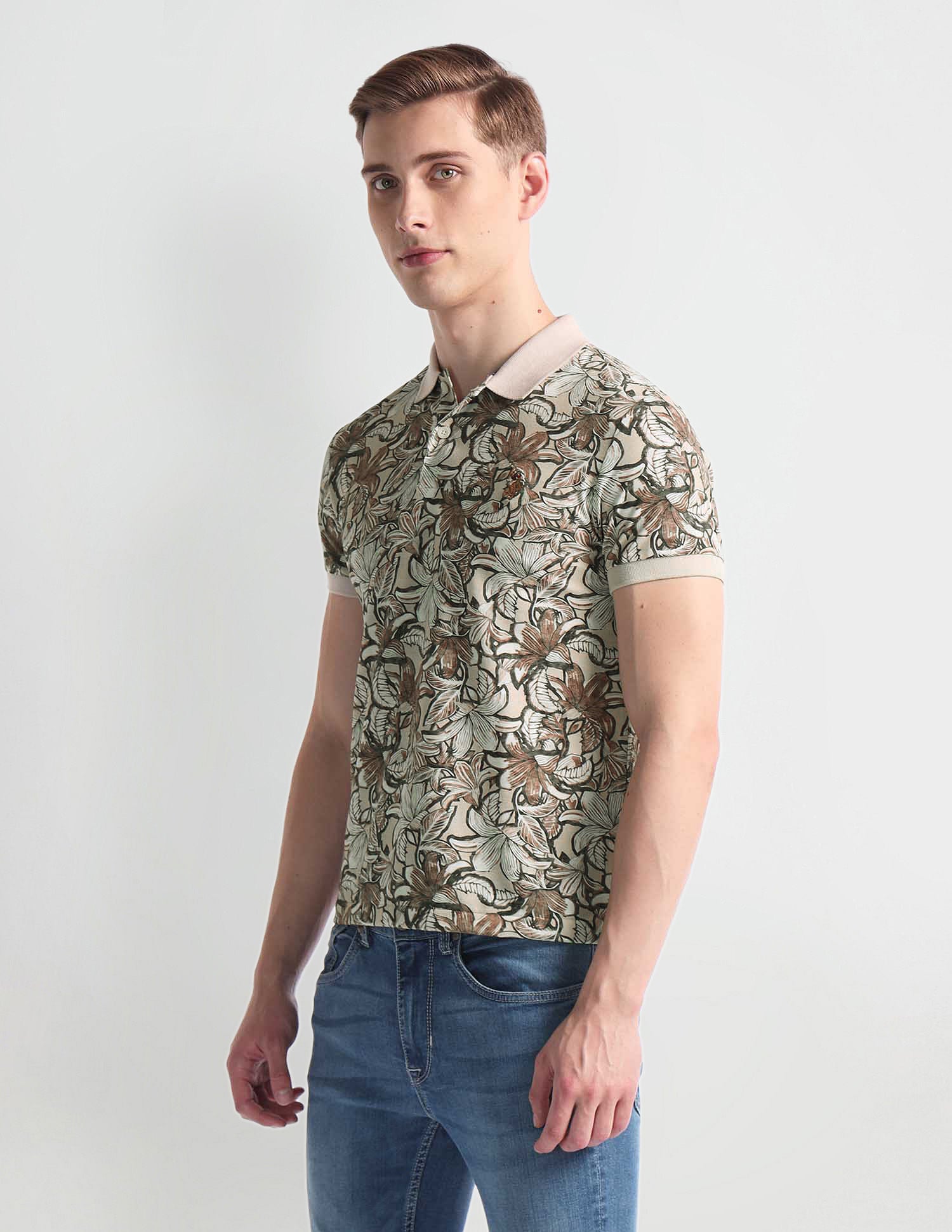 Floral Print Muscle Fit Polo Shirt Beige - U.S. Polo Assn. India | Large