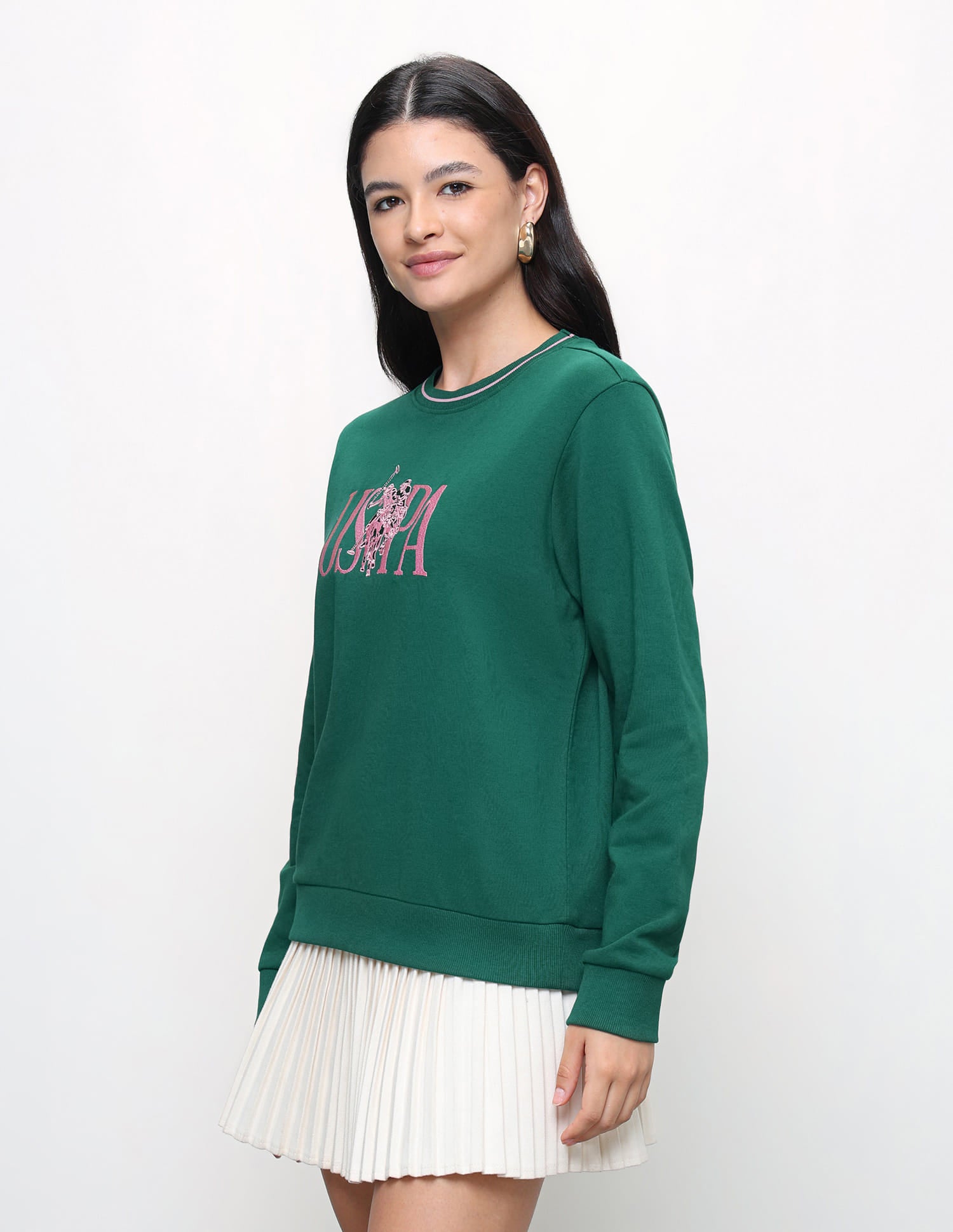 Brand Embroidered Regular Fit Sweatshirt Dark Green - U.S. Polo Assn. India | Large