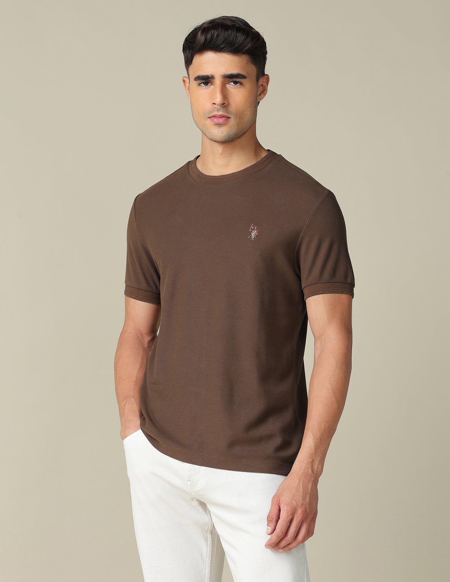 Pure Cotton Muscle Fit T- Shirt Light Brown - U.S. POLO ASSN. | Large
