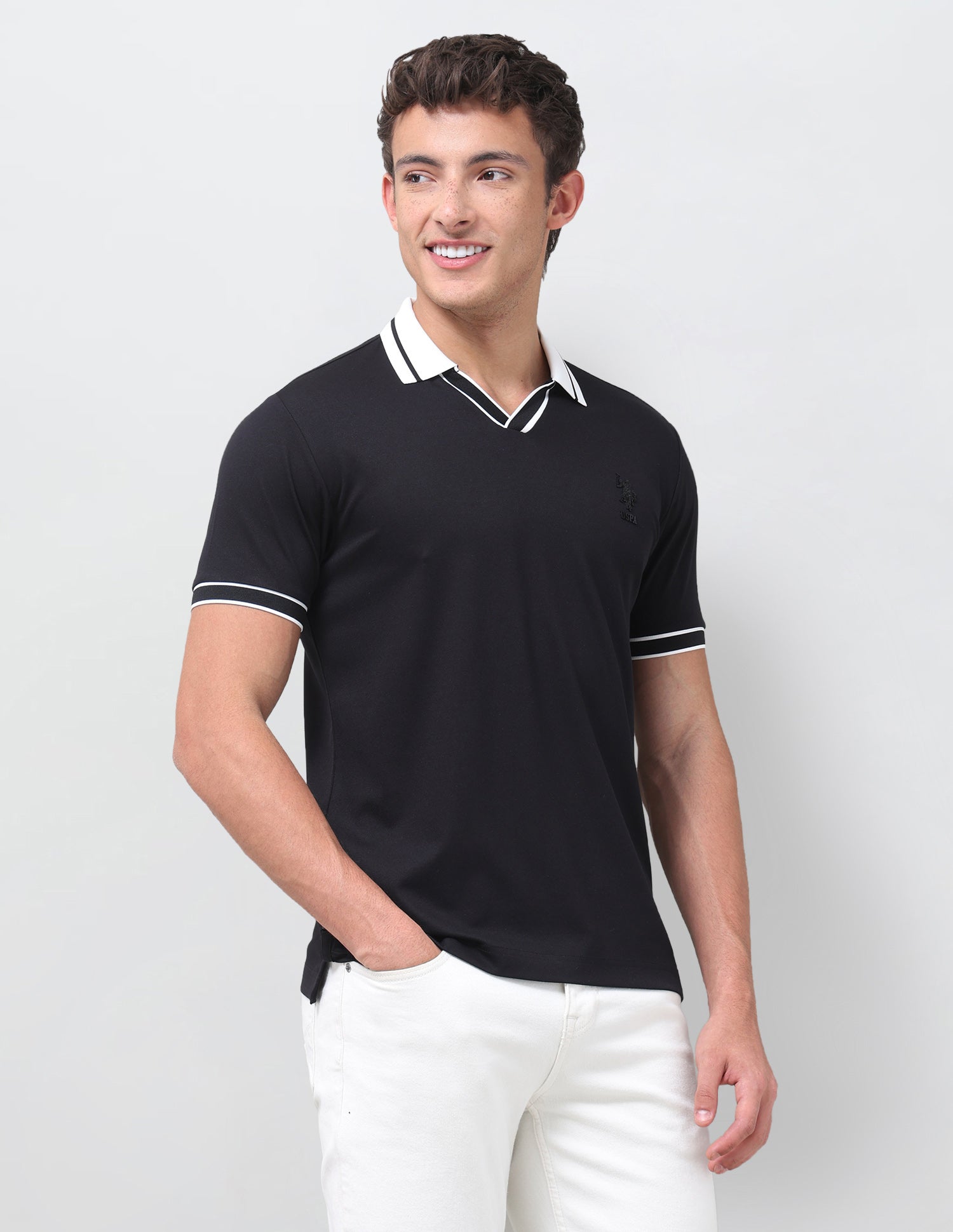 Solid Slim Fit Polo Shirt Black - U.S. Polo Assn. India | Large
