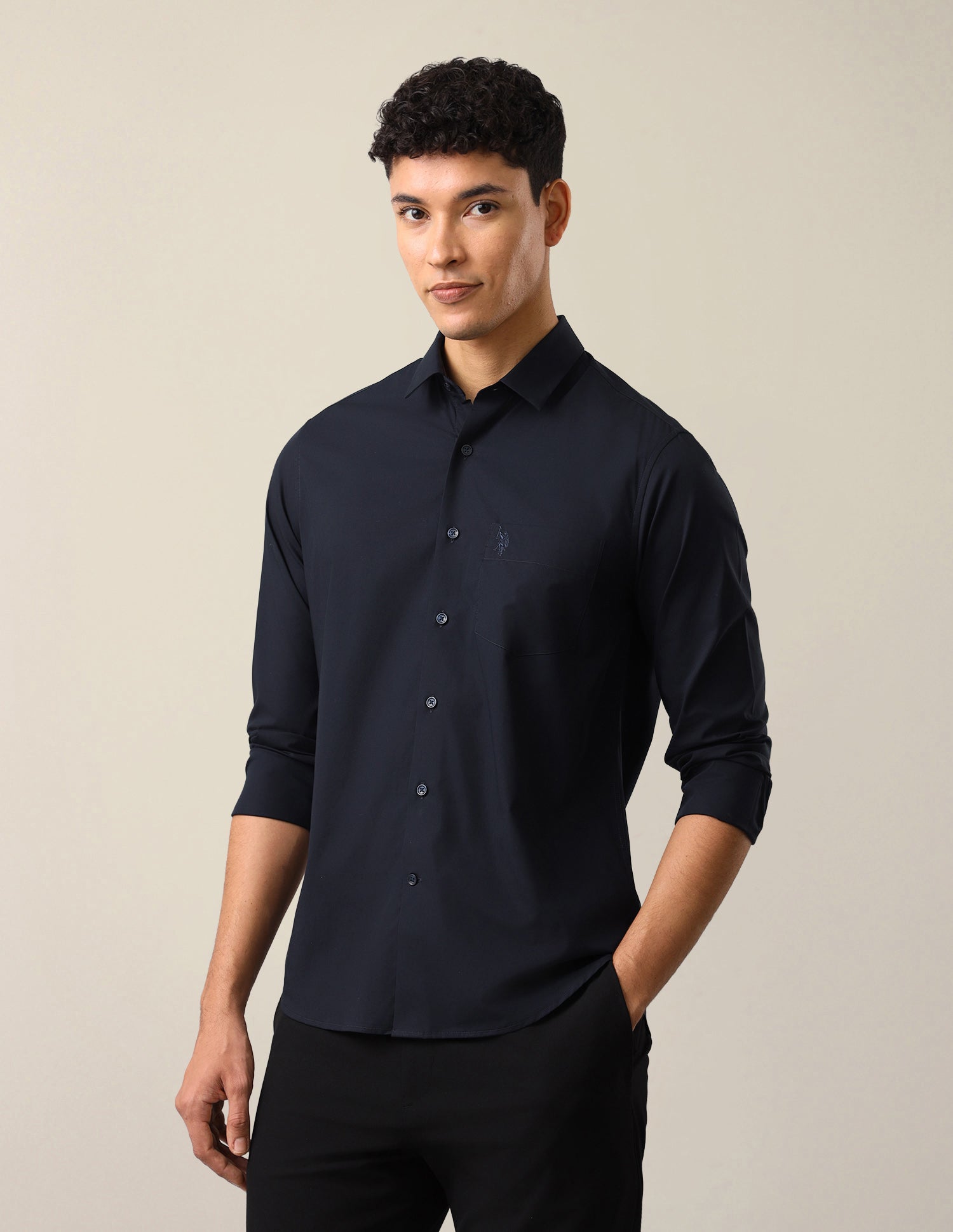 Solid Tailored Fit Shirt Navy - U.S. Polo Assn. India | Large