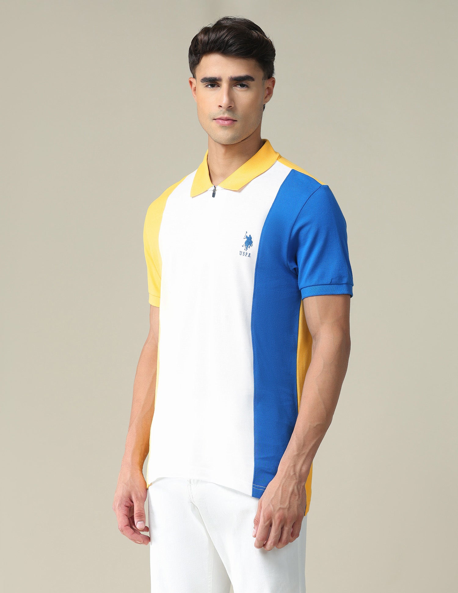 Colour Block Cotton Polo Shirt Yellow and White - U.S. POLO ASSN. | Large