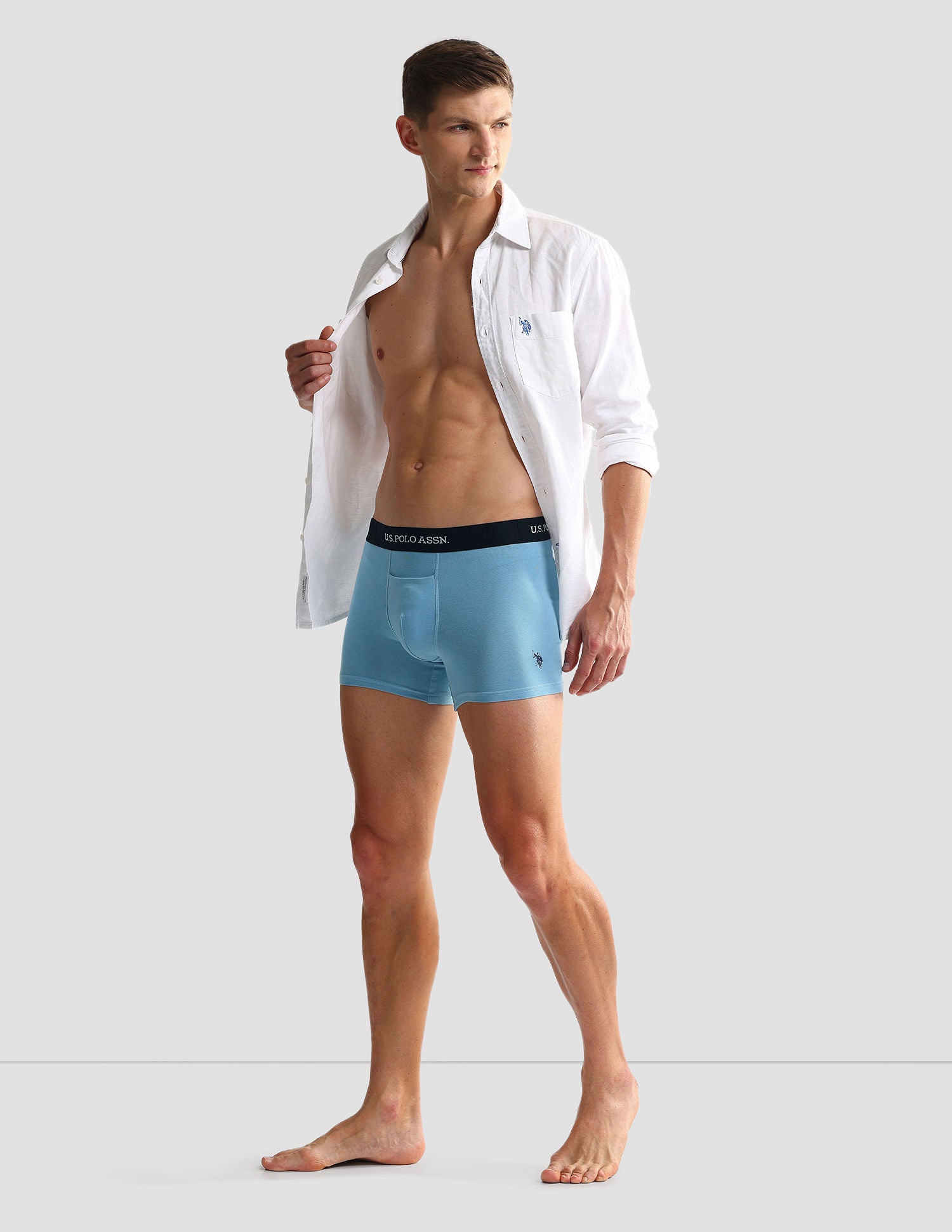 Elastic Waistband Ribbed Solid OET012 Trunks - Pack Of 2 Glacier Lake and Grey - U.S. POLO ASSN. | Large