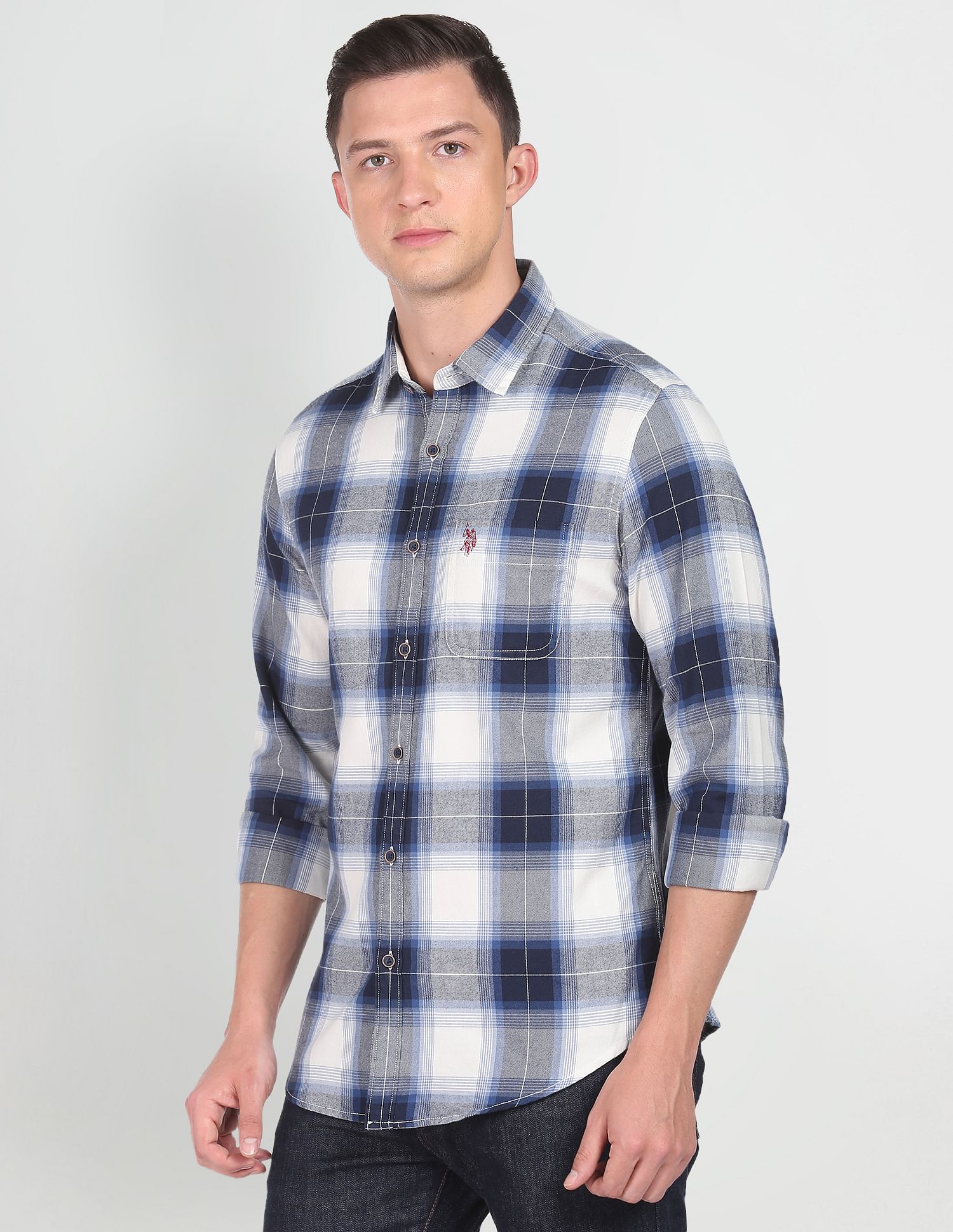Pure Cotton Plaid Check Casual Shirt Blue - U.S. Polo Assn. India | Large