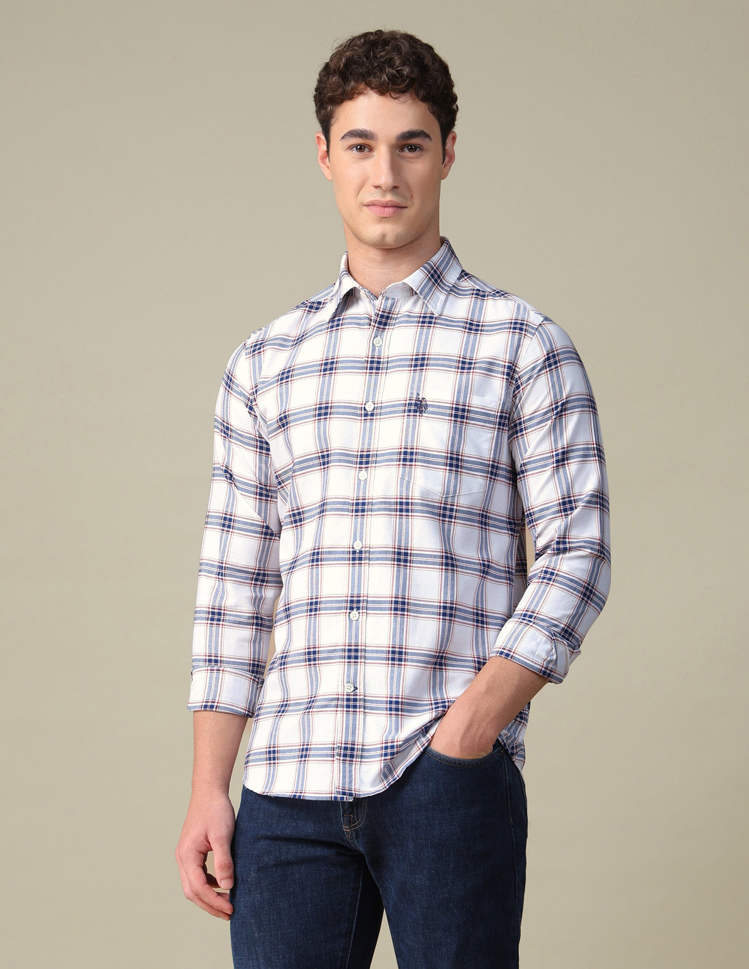 Tartan Checked Oxford Shirt White - U.S. Polo Assn. India | Large
