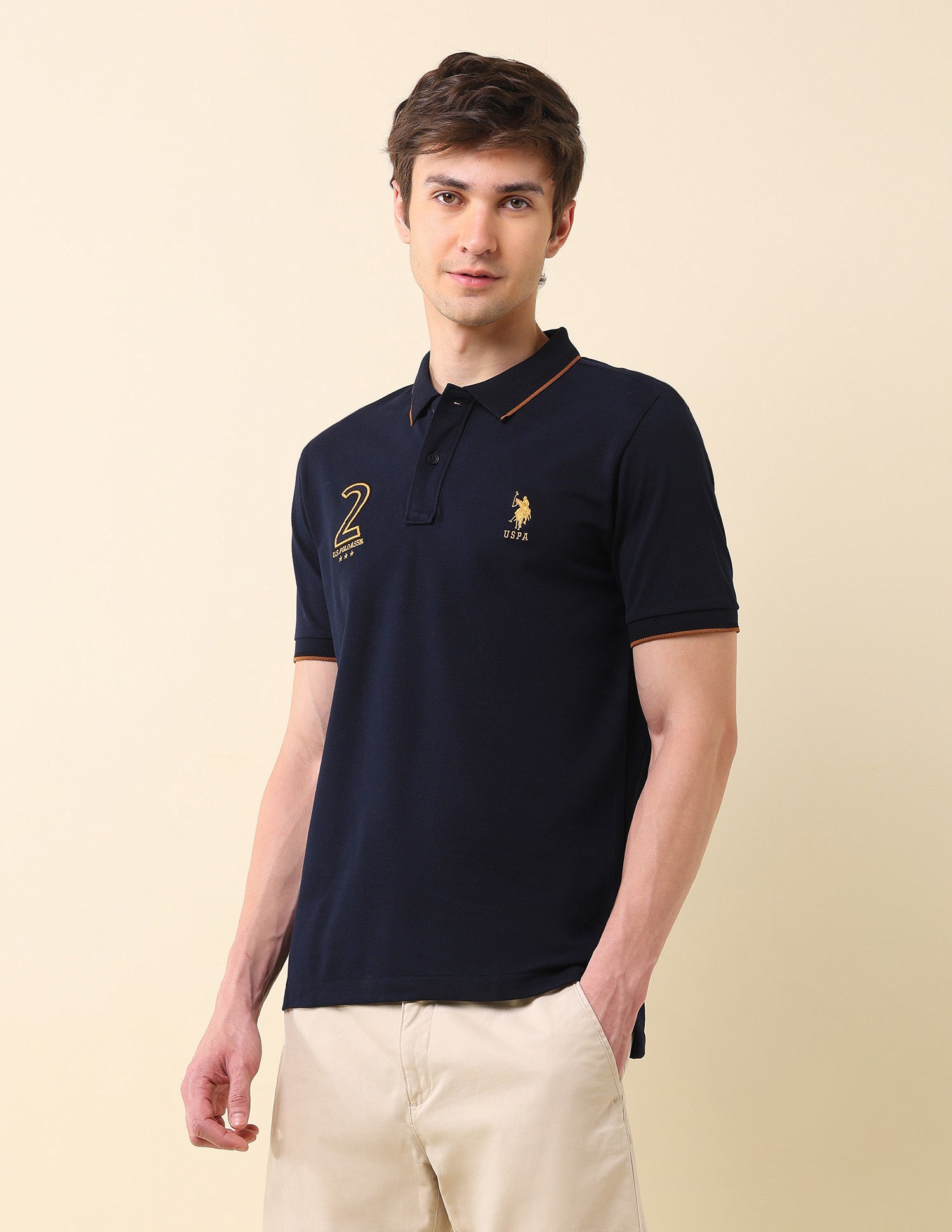 Brand Appliqued Gold Cup Polo Shirt Navy - U.S. Polo Assn. India | Large