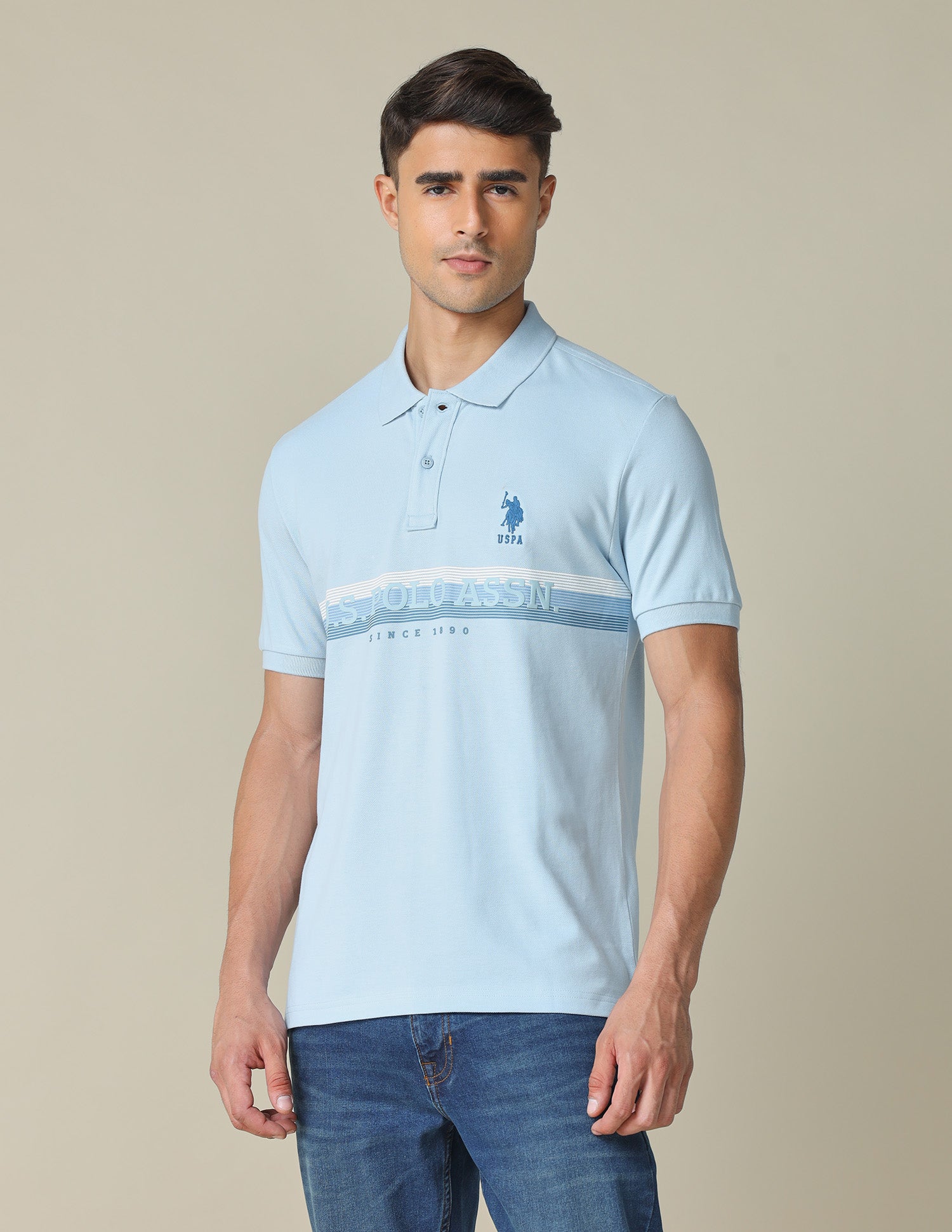 Horizontal Striped Regular Fit Polo Shirt Light Blue - U.S. POLO ASSN. | Large