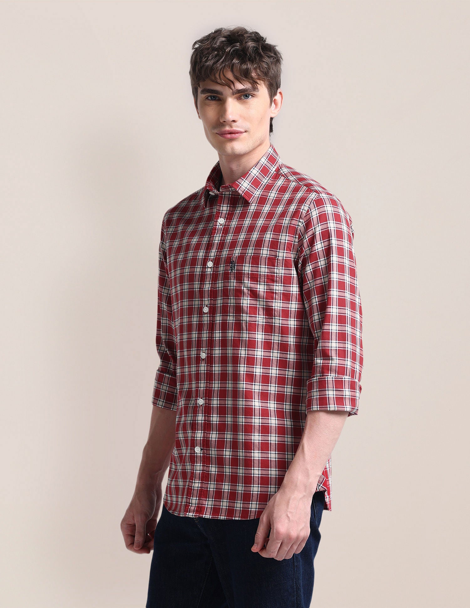 Tartan Checked Twill Cotton Shirt White - U.S. Polo Assn. India | Large