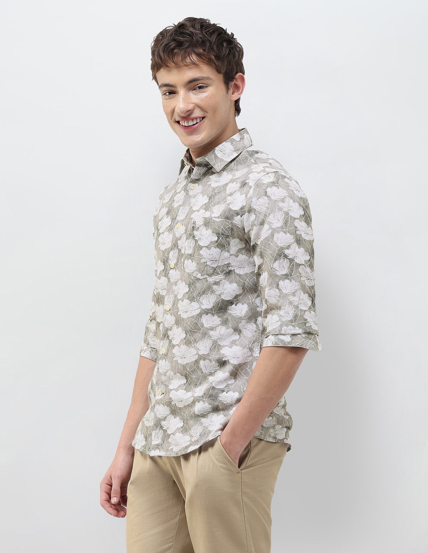 Floral Printed Regular Fit Shirt Sage - U.S. Polo Assn. India | Large