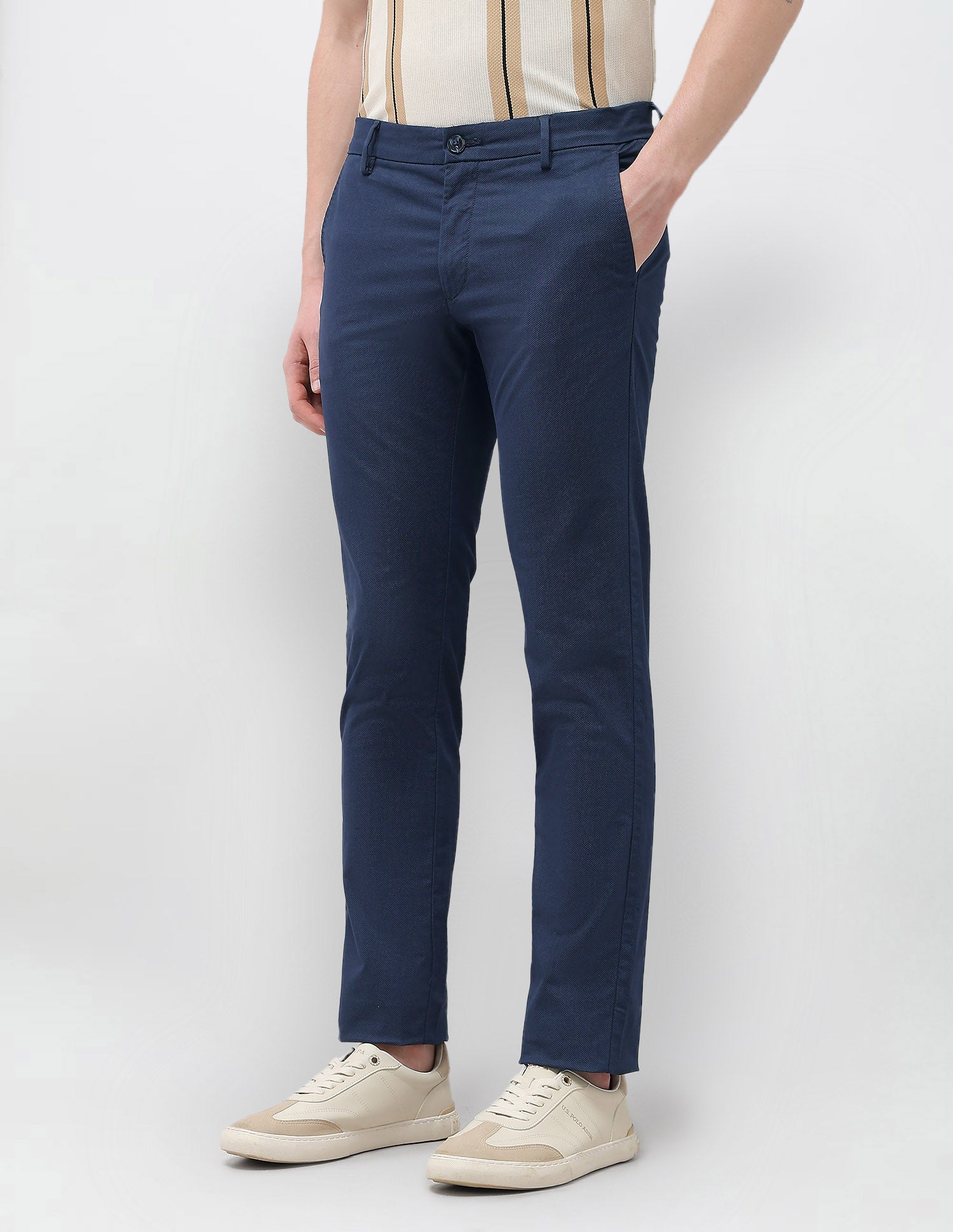 Textured Denver Slim Fit Trousers Navy - U.S. Polo Assn. India | Large