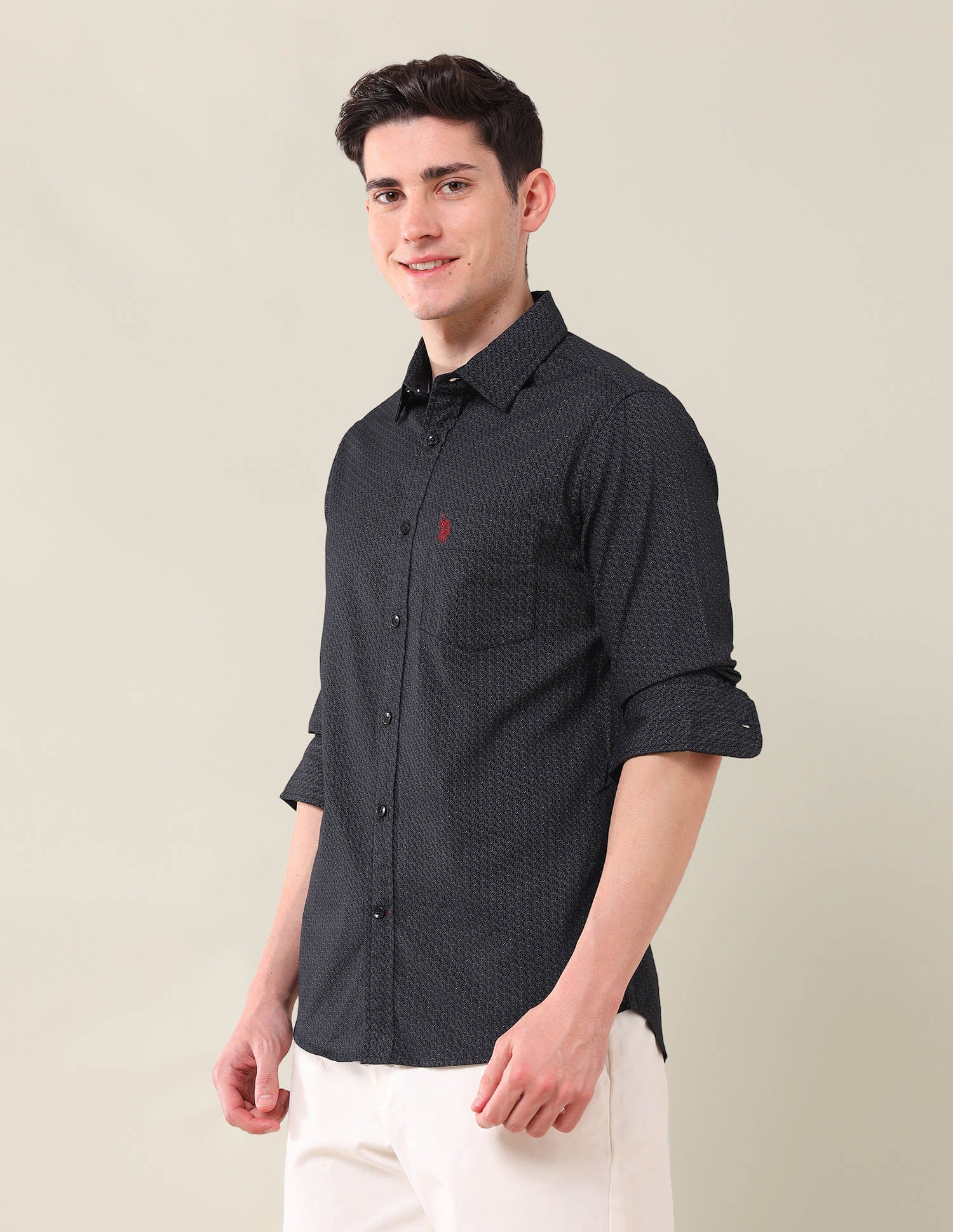 Tailored Fit Geometric Printed Shirt Black - U.S. Polo Assn. India | Large