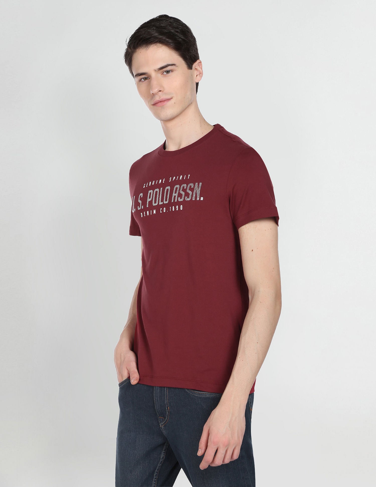 Iconic Metallic Brand Print T-Shirt Maroon - U.S. Polo Assn. India | Large