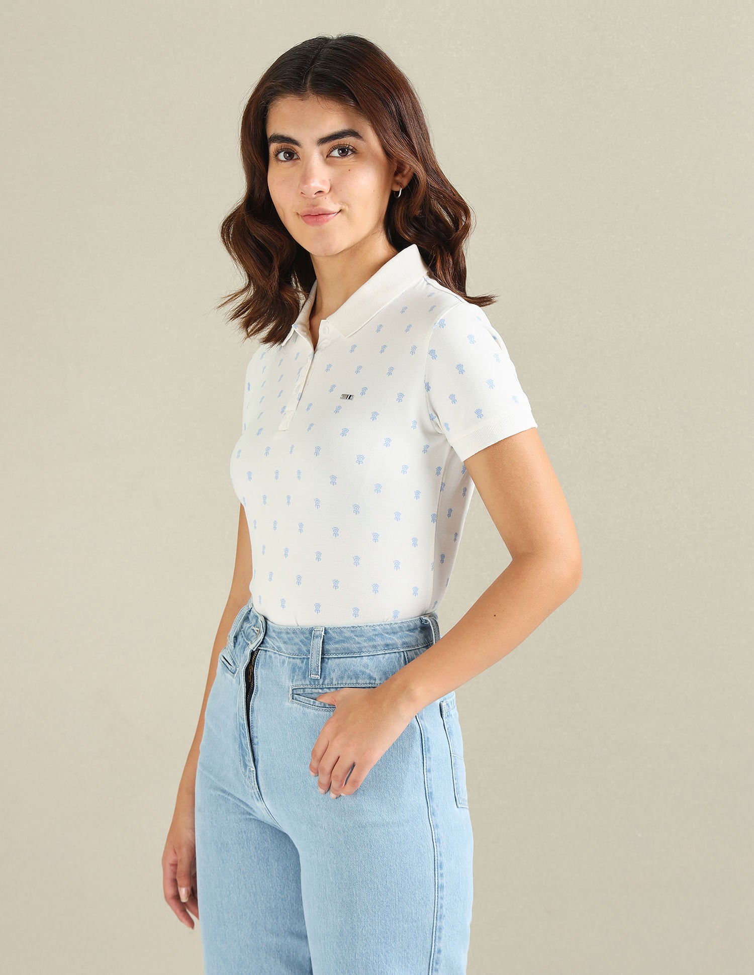 Motif Print Cotton Stretch Polo Shirt Off-White - U.S. POLO ASSN. | Large