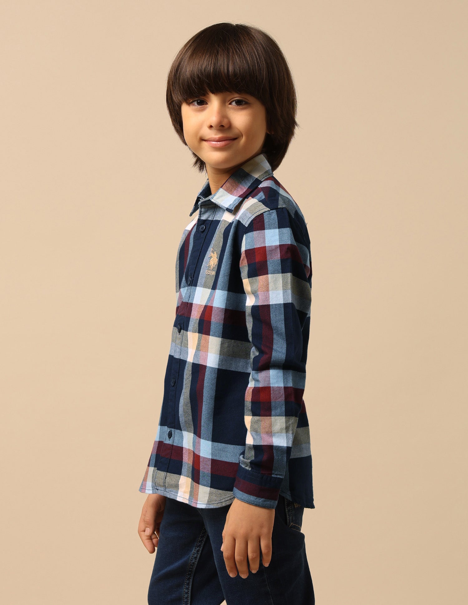 Boys Plaid Checked Regular Fit Shirt Navy - U.S. POLO ASSN. | Large