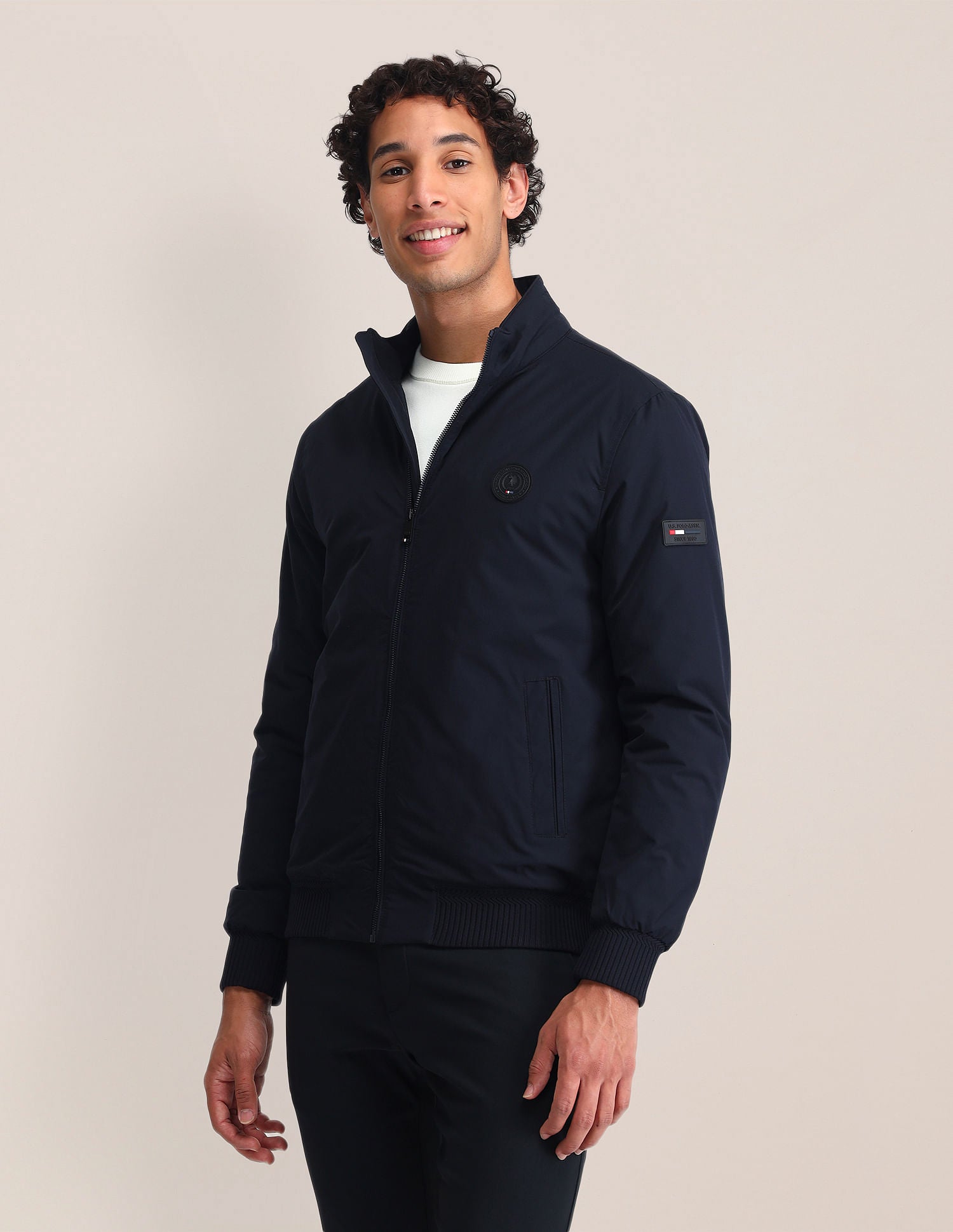 Stand Neck Solid Jacket Navy - U.S. POLO ASSN. | Large