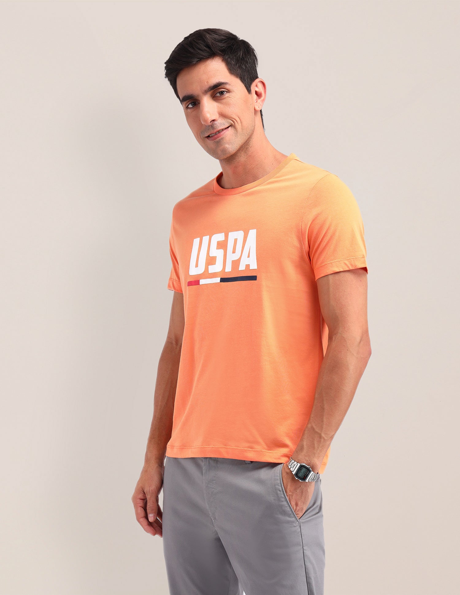 Brand Printed Cotton T-Shirt Orange - U.S. Polo Assn. India | Large